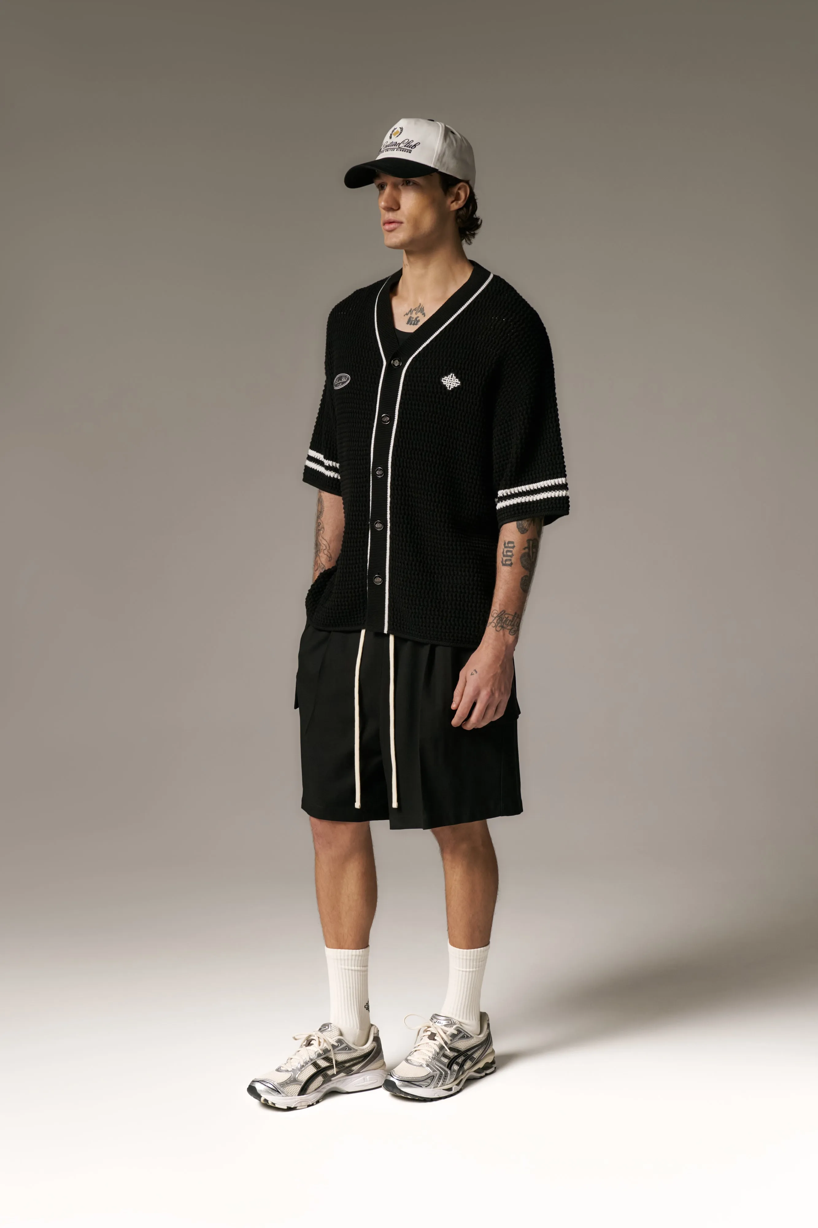CROCHET KNITTED BASEBALL SHIRT - BLACK sold by The Couture Club product image thumbnail 3