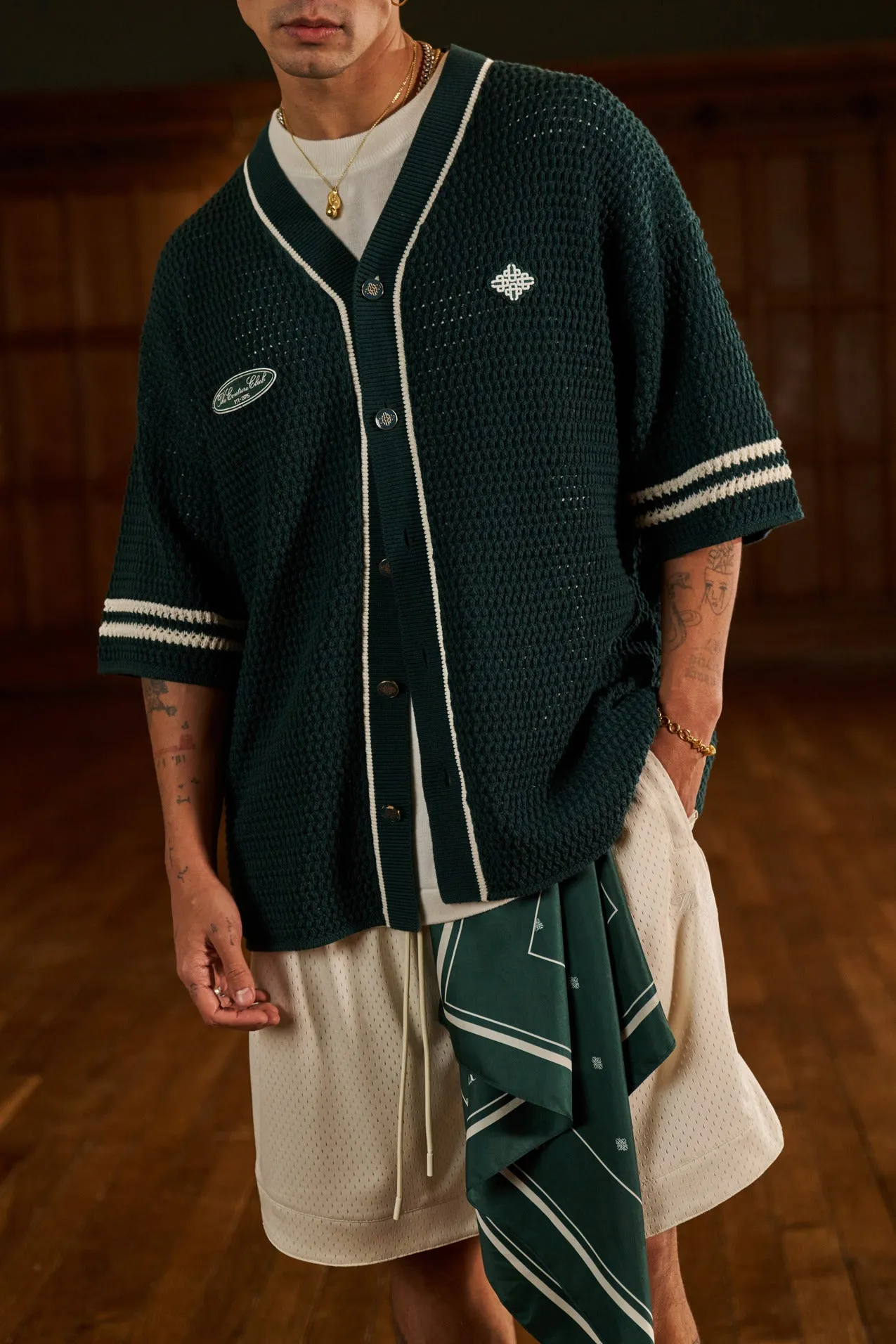 CROCHET KNITTED BASEBALL SHIRT - GREEN sold by The Couture Club product image thumbnail 2