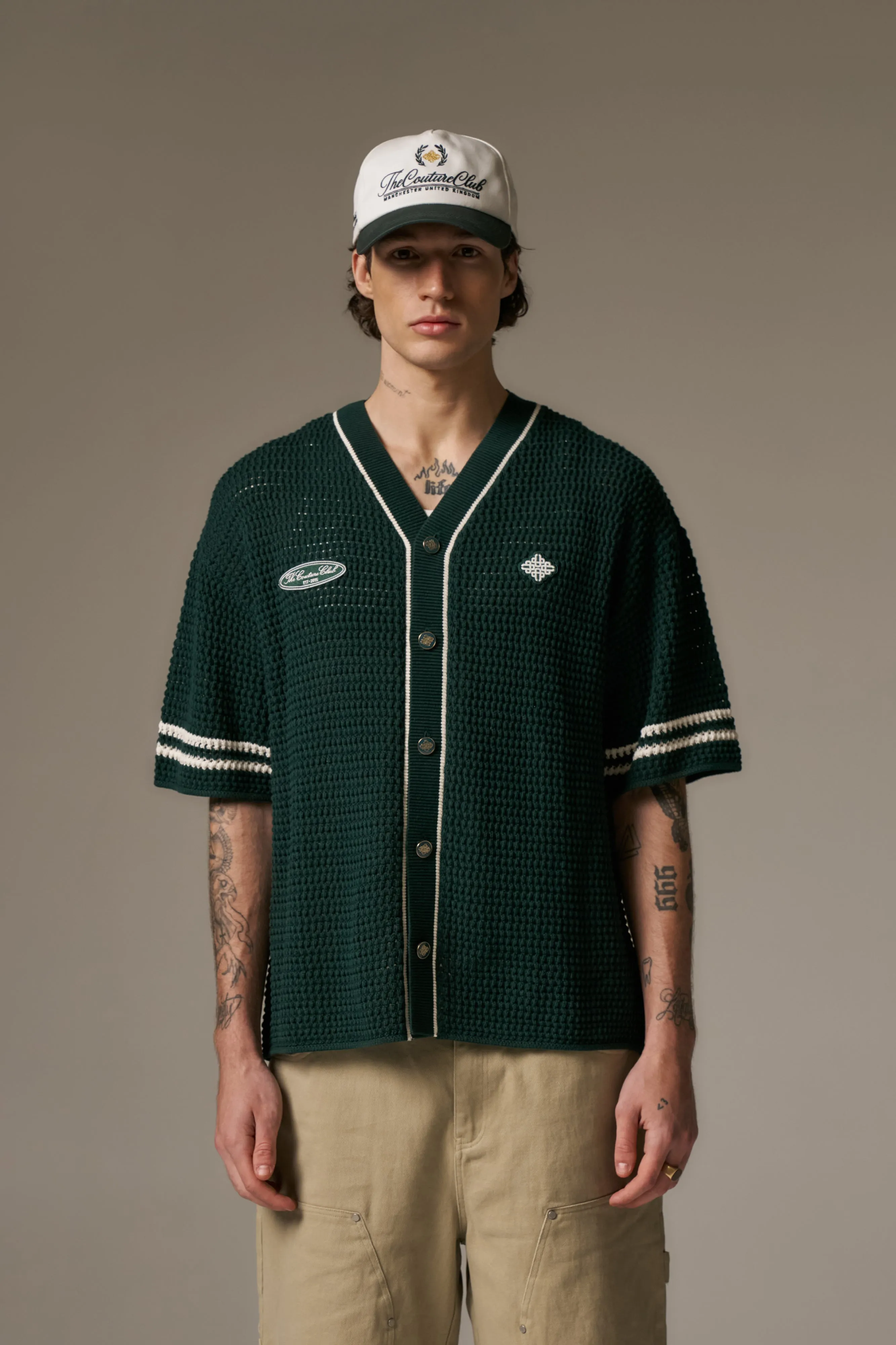 CROCHET KNITTED BASEBALL SHIRT - GREEN sold by The Couture Club product image thumbnail 4