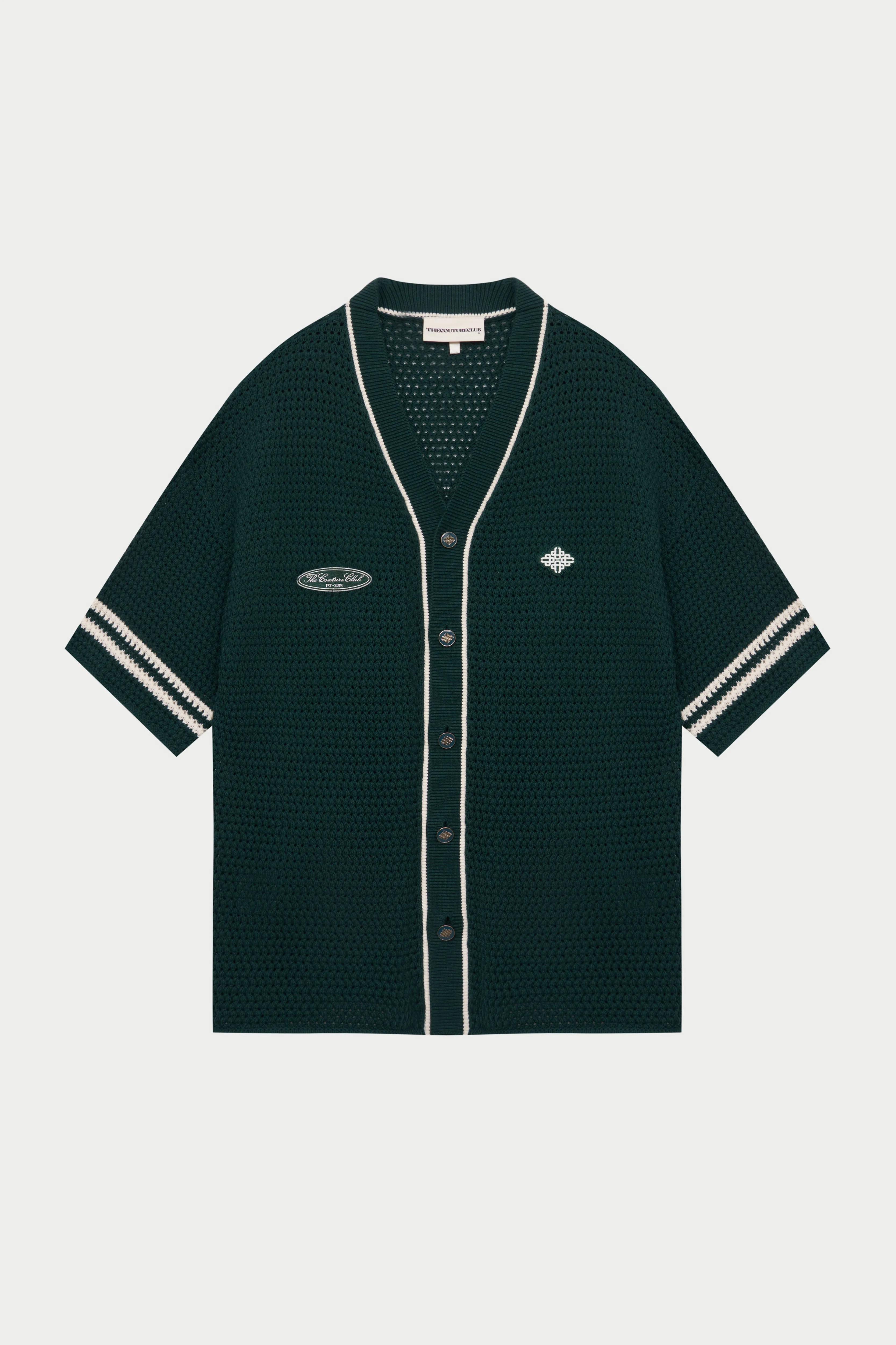 CROCHET KNITTED BASEBALL SHIRT - GREEN sold by The Couture Club