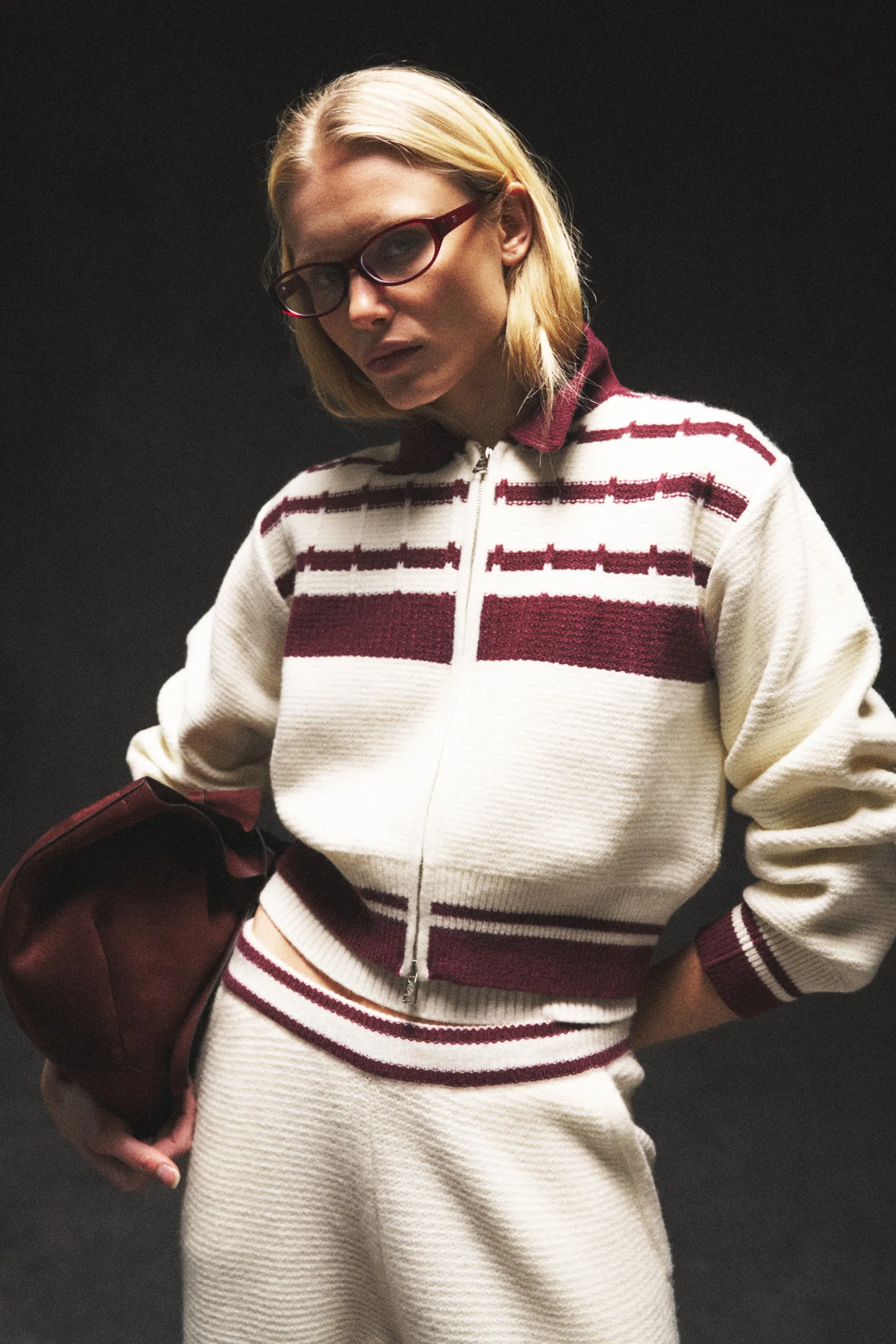 CONTRAST STRIPE KNITTED ZIP THROUGH - OFF WHITE sold by The Couture Club product image thumbnail 3