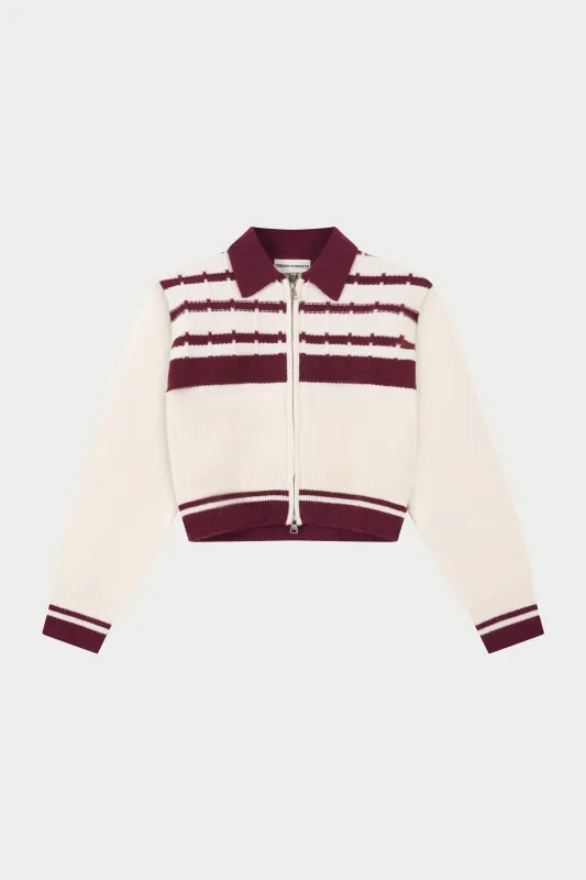 CONTRAST STRIPE KNITTED ZIP THROUGH - OFF WHITE made by The Couture Club