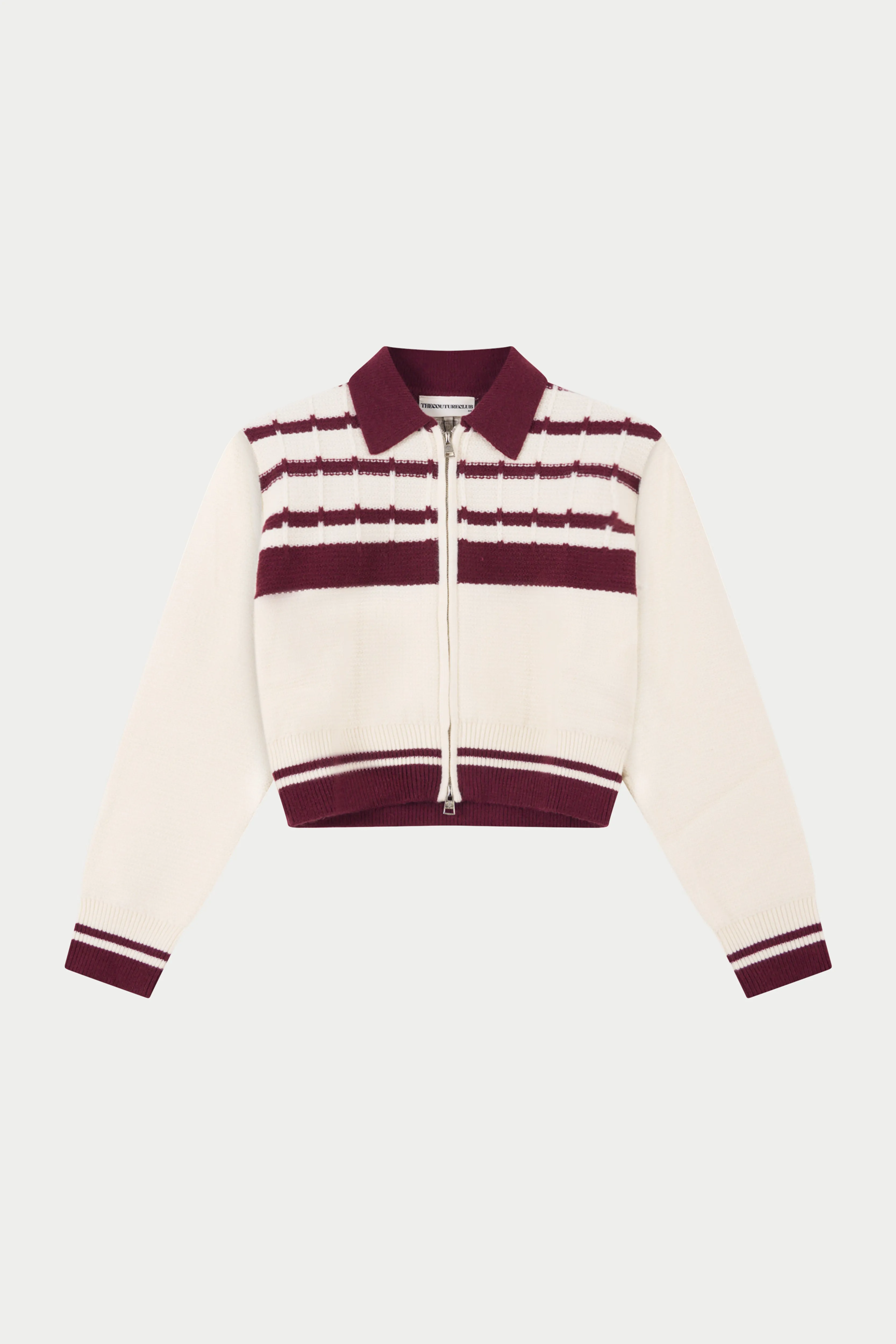 CONTRAST STRIPE KNITTED ZIP THROUGH - OFF WHITE sold by The Couture Club