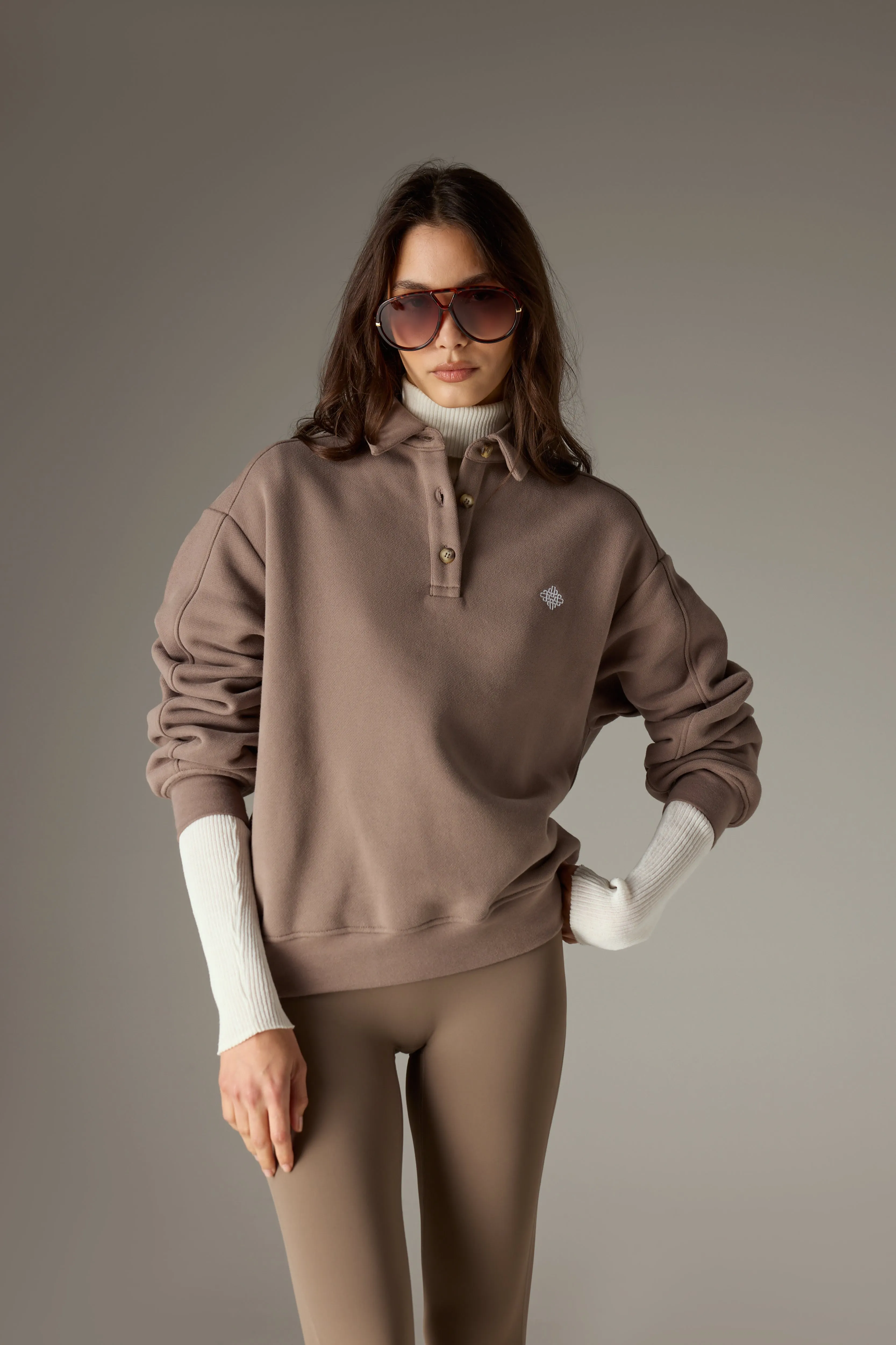 EMBLEM EMBROIDERED RUGBY POLO - COCOA sold by The Couture Club product image thumbnail 2
