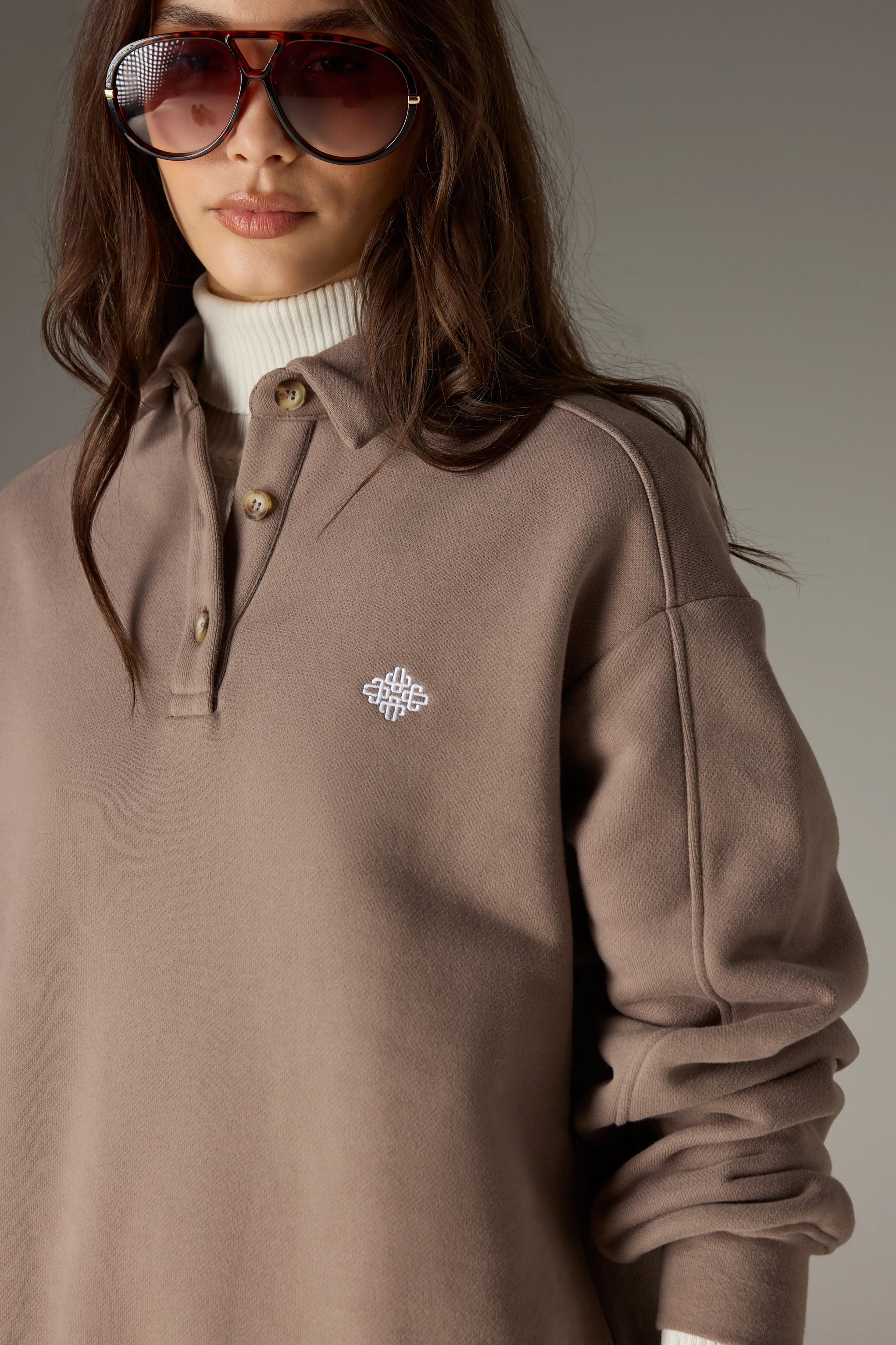 EMBLEM EMBROIDERED RUGBY POLO - COCOA sold by The Couture Club product image thumbnail 4