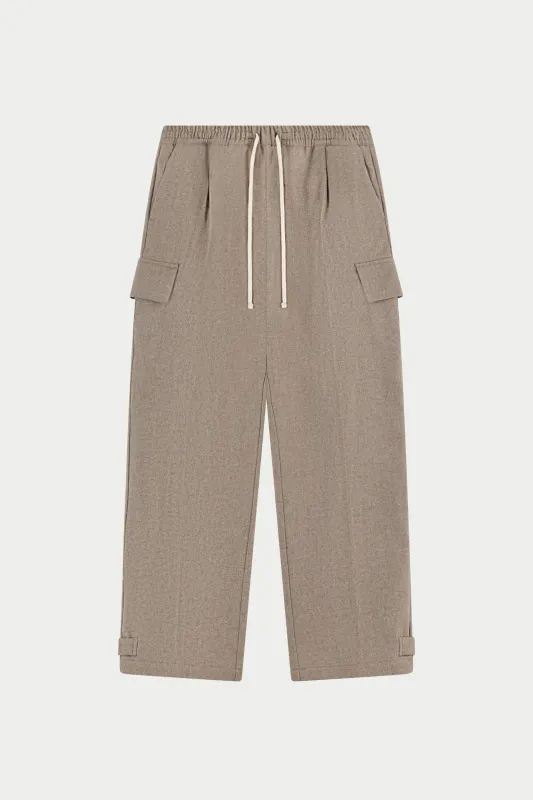 WIDE LEG HERRINGBONE TROUSERS - BEIGE sold by The Couture Club