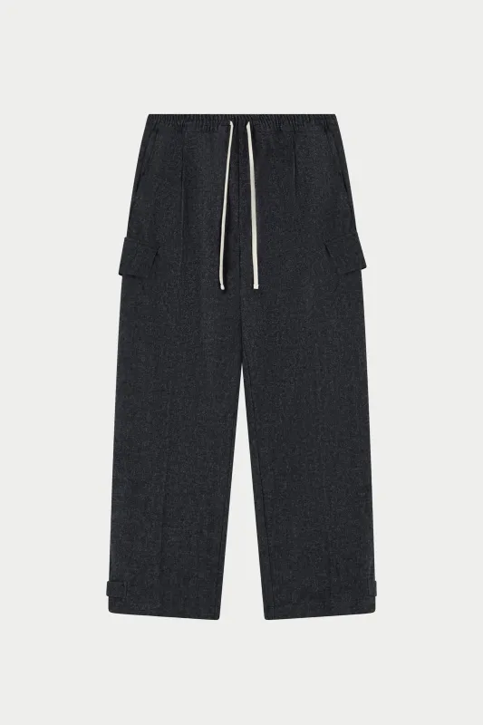 WIDE LEG HERRINGBONE TROUSERS - CHARCOAL sold by The Couture Club