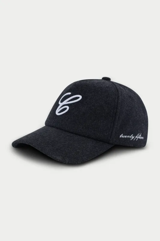 WOOL SCRIPT EMBROIDERED CAP - CHARCOAL sold by The Couture Club