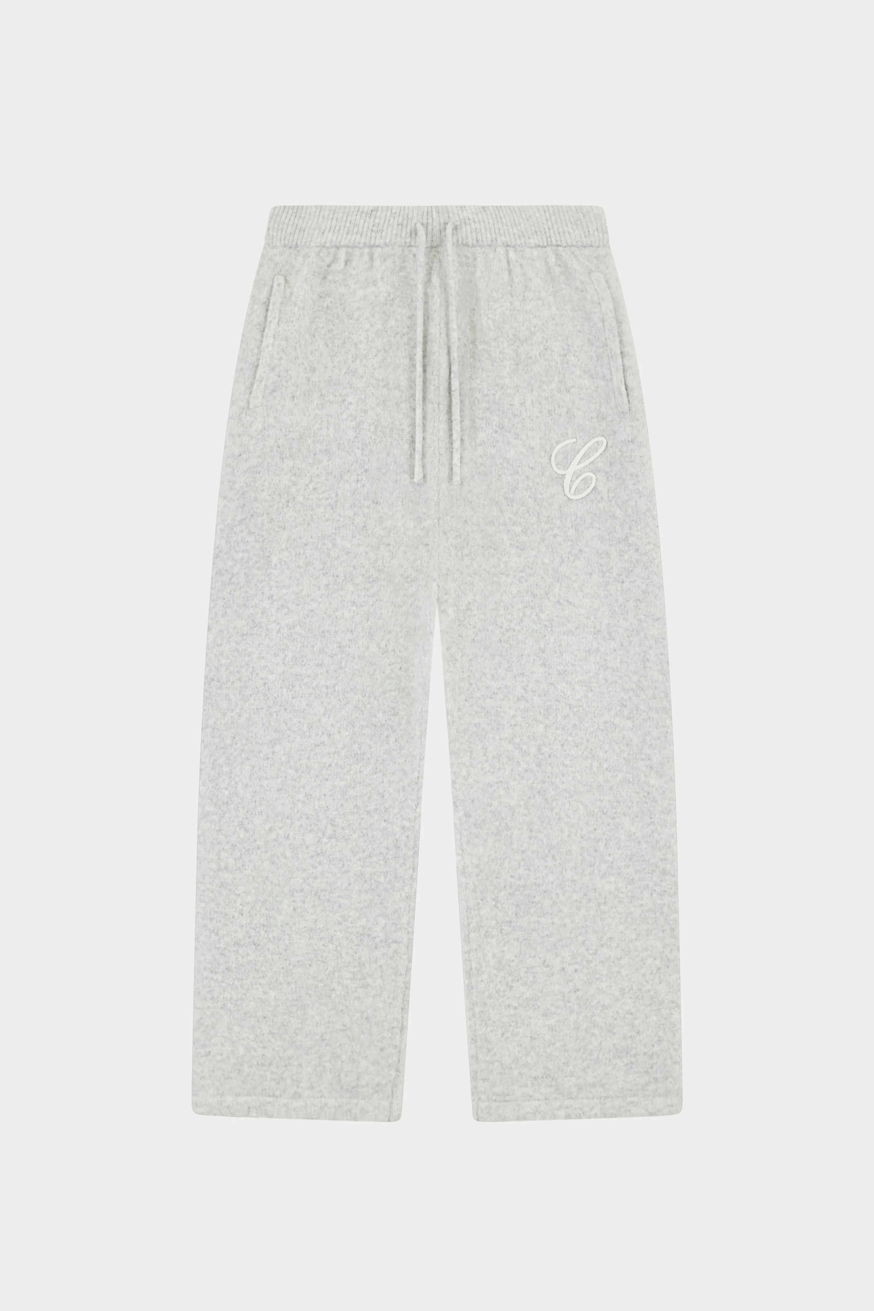 CHAINSTITCH EMBROIDERY KNITTED BARREL LEG JOGGERS - GREY sold by The Couture Club