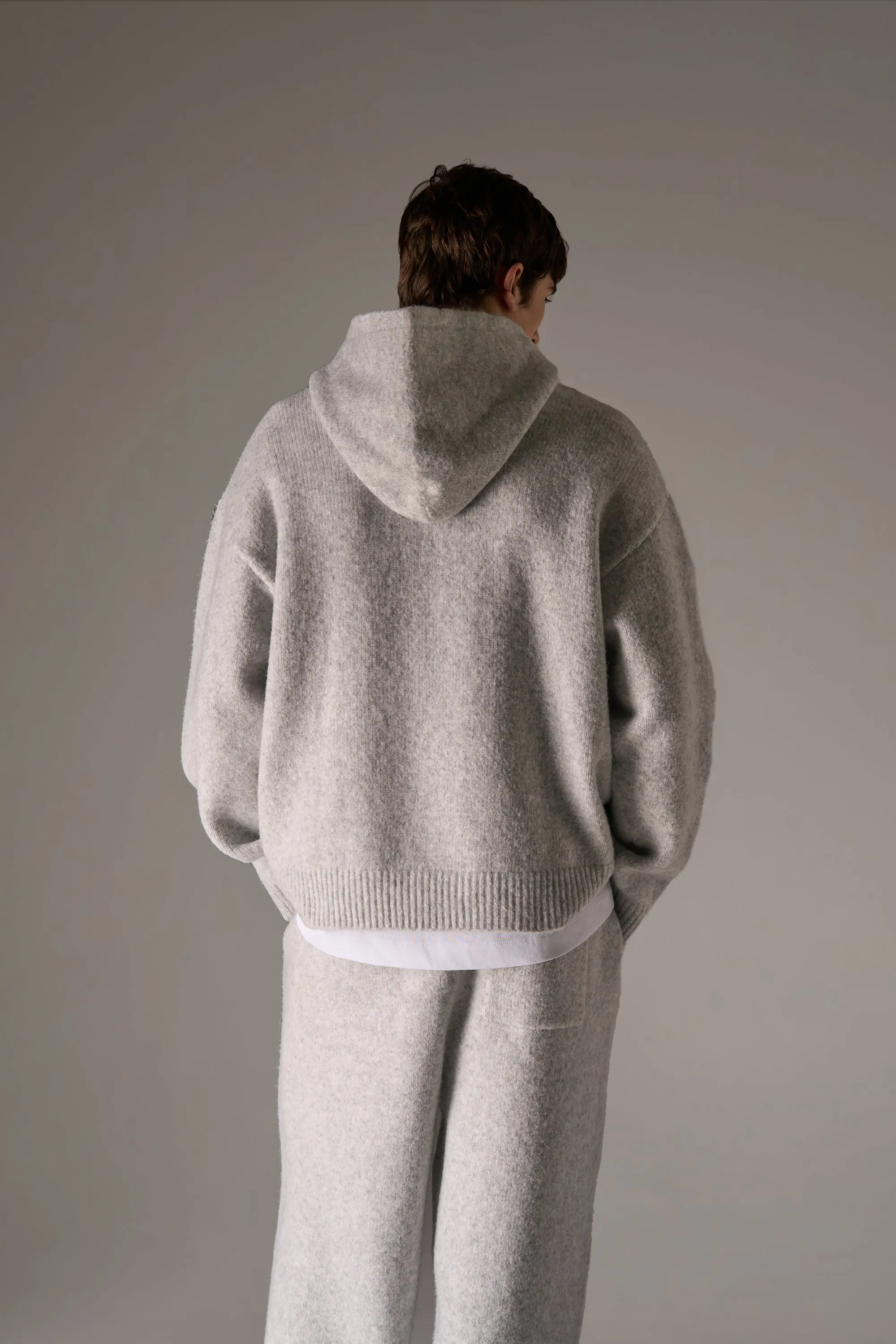 CHAINSTITCH EMBROIDERY KNITTED HOODIE - GREY sold by The Couture Club product image thumbnail 5