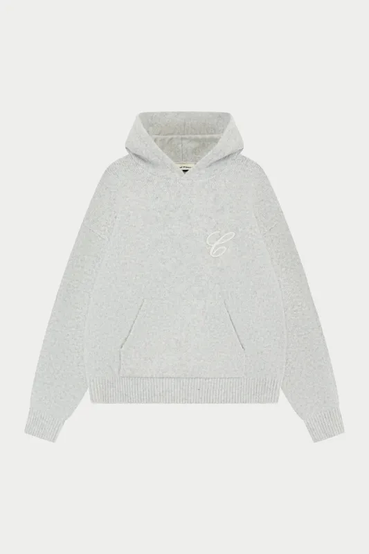 CHAINSTITCH EMBROIDERY KNITTED HOODIE - GREY sold by The Couture Club
