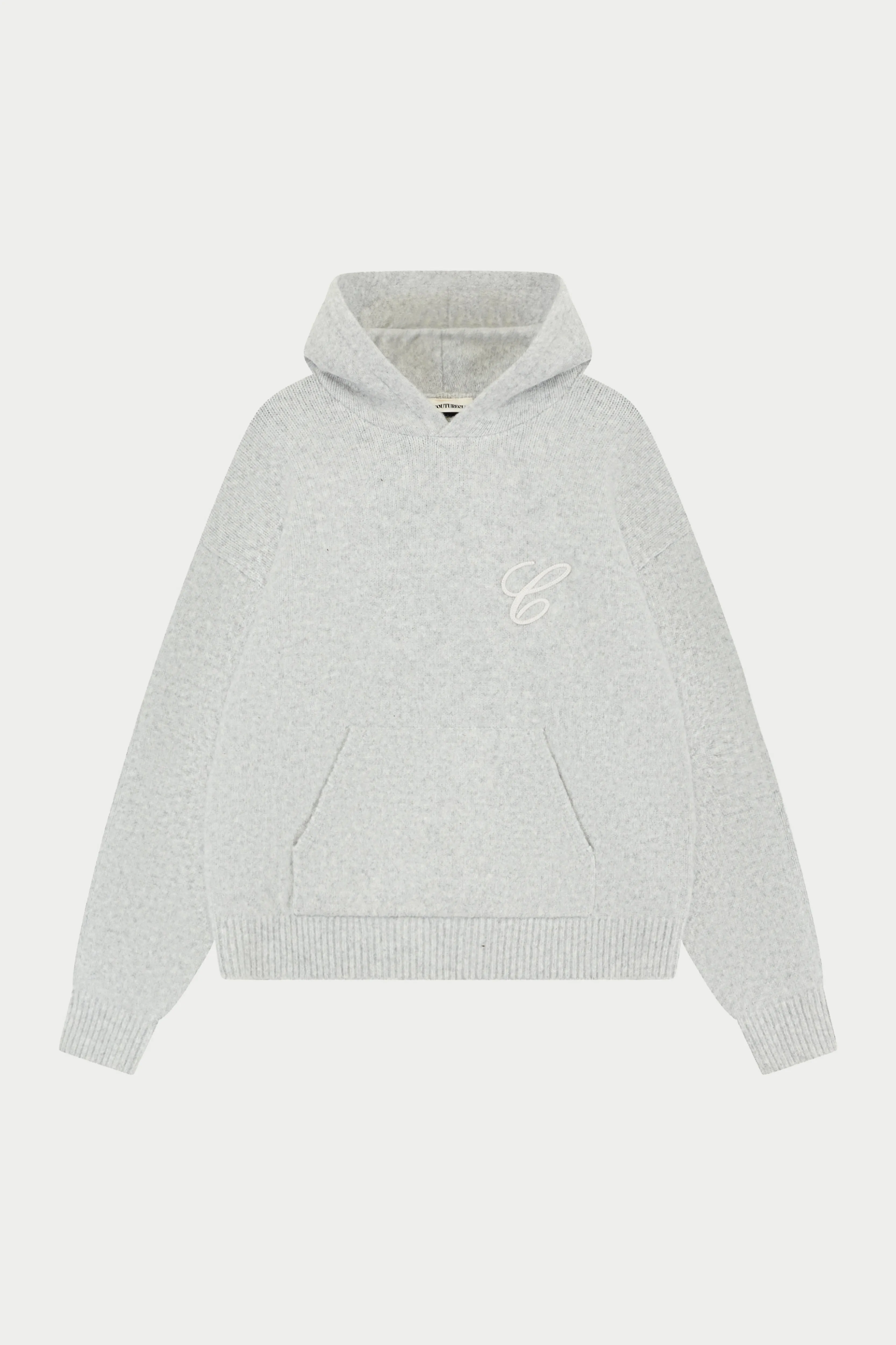 CHAINSTITCH EMBROIDERY KNITTED HOODIE - GREY sold by The Couture Club