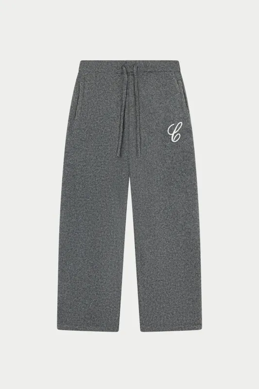 CHAINSTITCH EMBROIDERY KNITTED BARREL LEG JOGGERS - CHARCOAL sold by The Couture Club