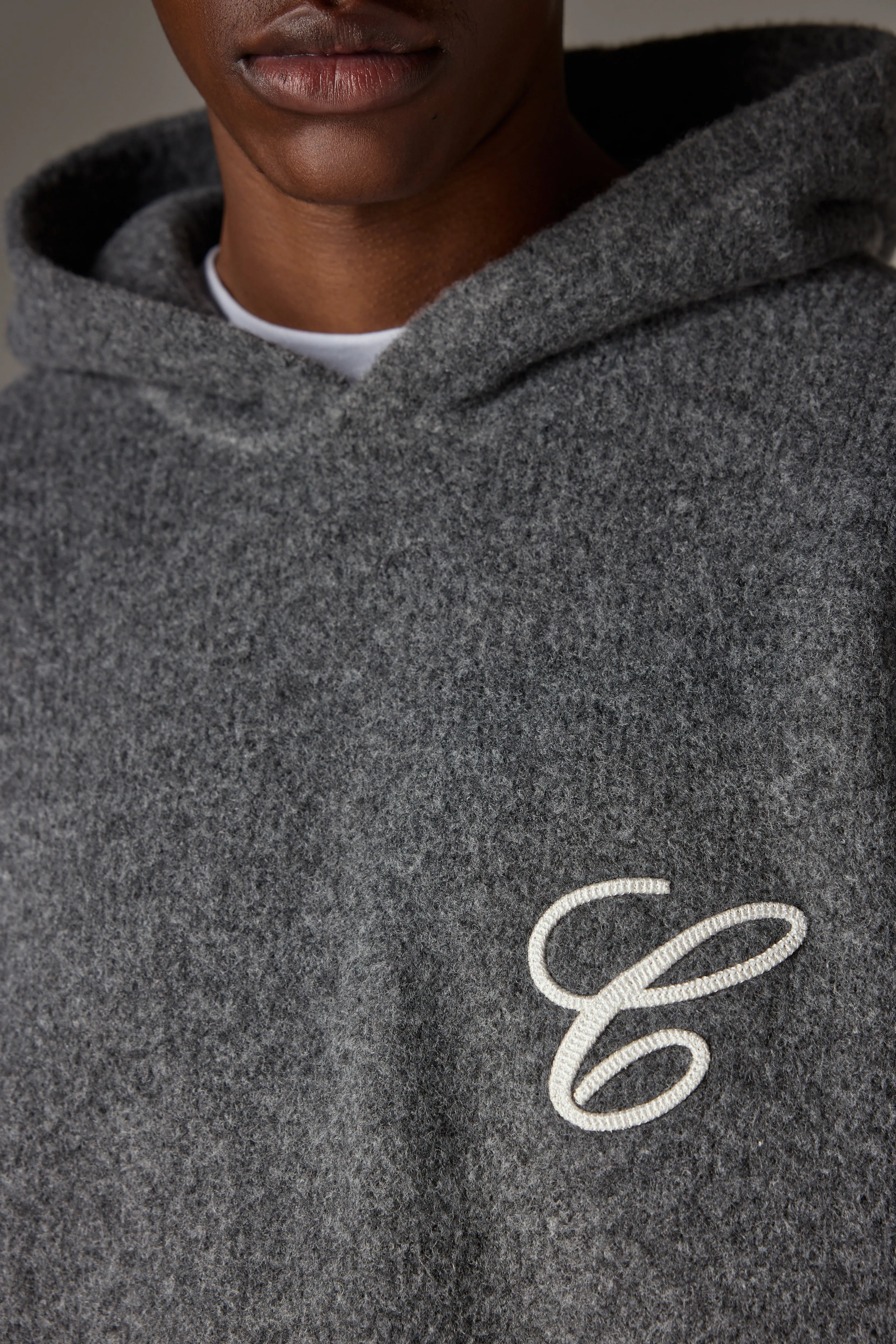 CHAINSTITCH EMBROIDERY KNITTED HOODIE - CHARCOAL sold by The Couture Club product image thumbnail 5