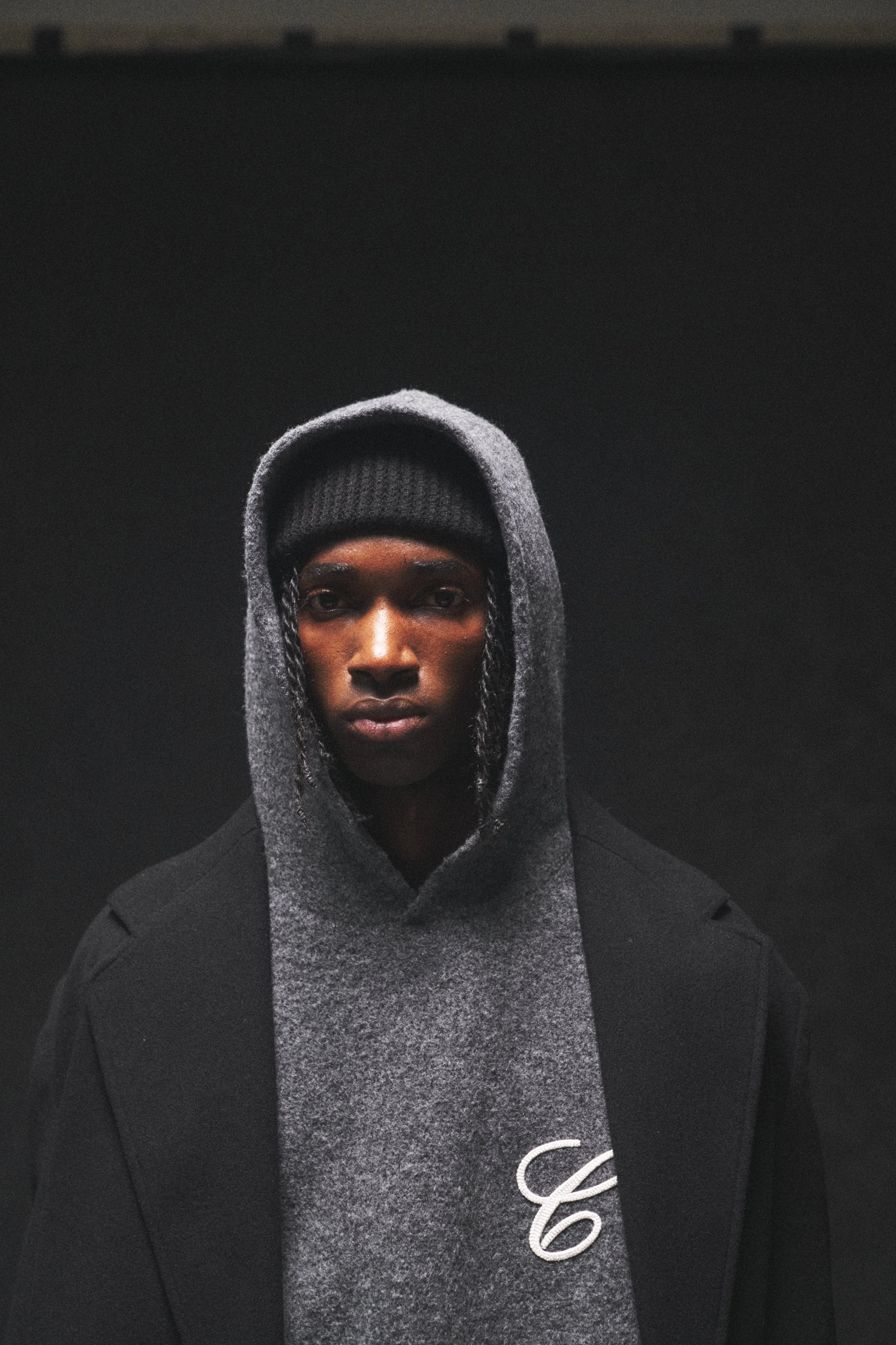 CHAINSTITCH EMBROIDERY KNITTED HOODIE - CHARCOAL sold by The Couture Club product image thumbnail 2