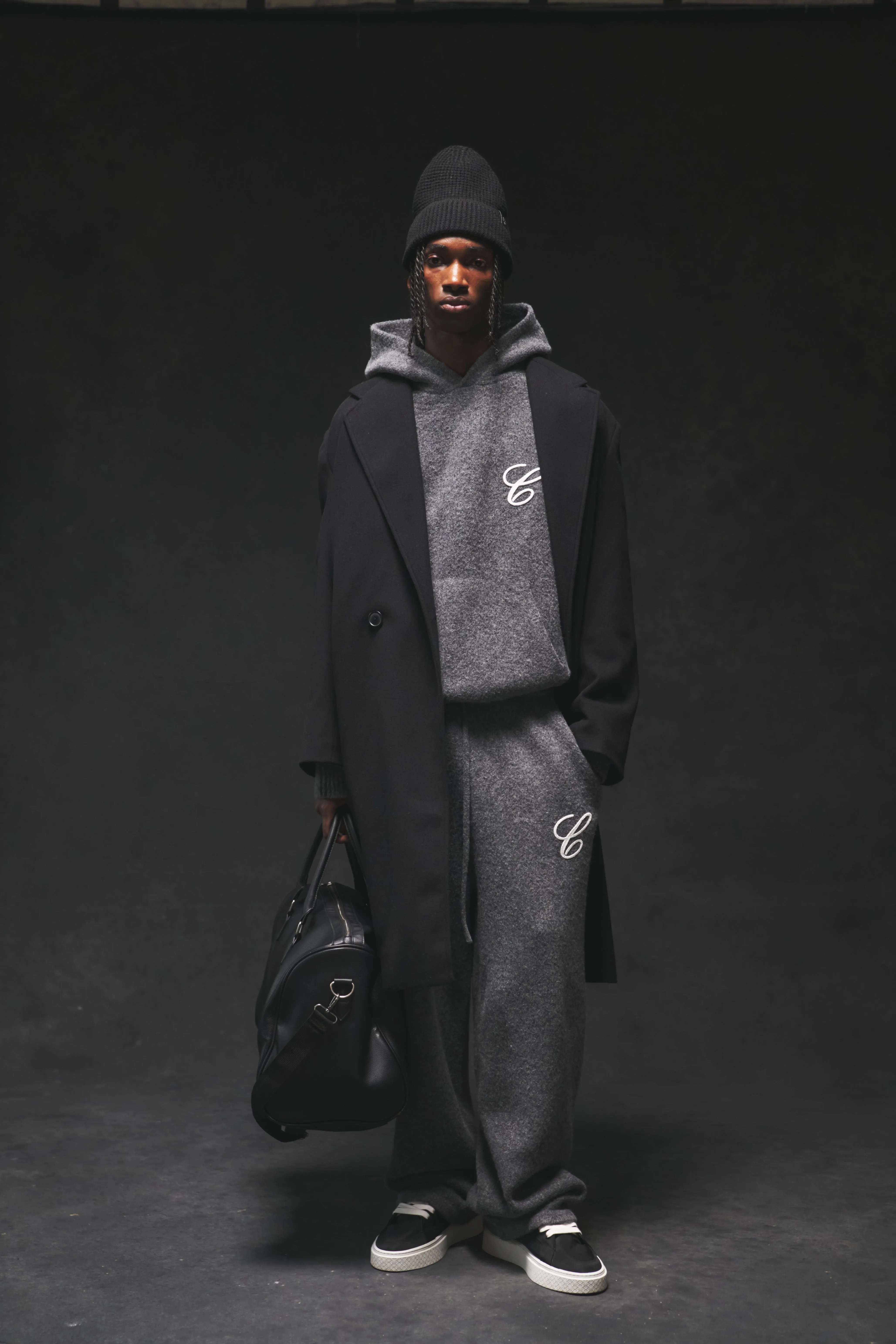 CHAINSTITCH EMBROIDERY KNITTED HOODIE - CHARCOAL sold by The Couture Club product image thumbnail 3