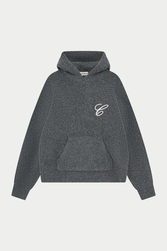 CHAINSTITCH EMBROIDERY KNITTED HOODIE - CHARCOAL sold by The Couture Club