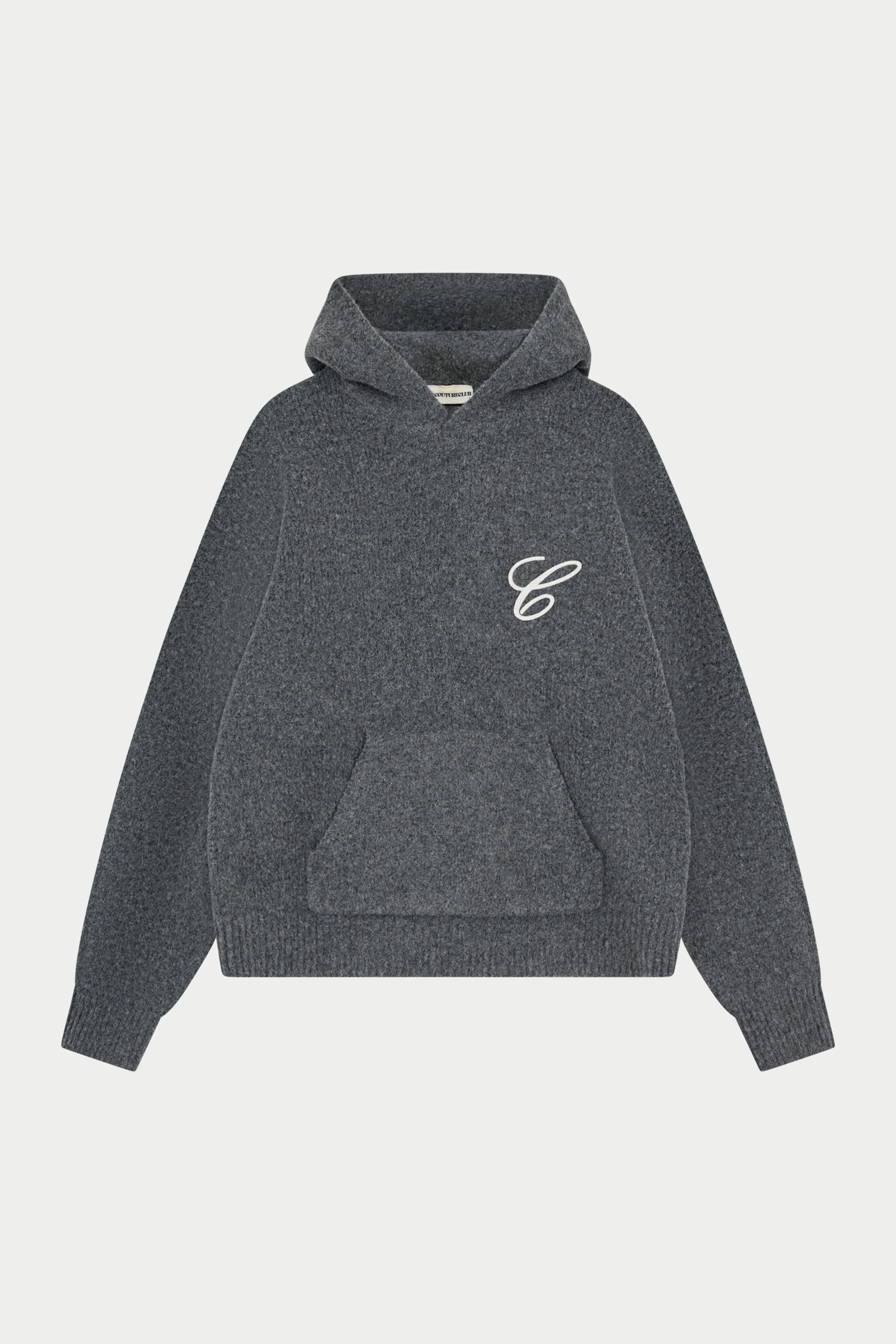 CHAINSTITCH EMBROIDERY KNITTED HOODIE - CHARCOAL sold by The Couture Club