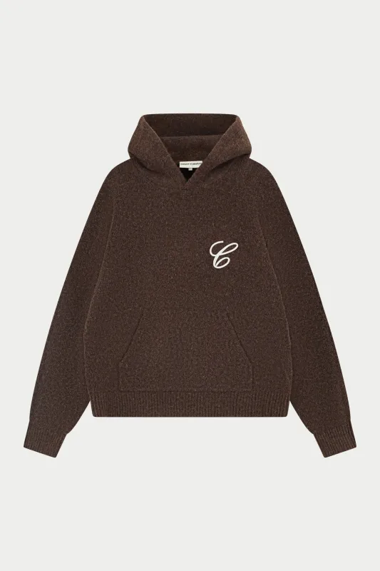 CHAINSTITCH EMBROIDERY KNITTED HOODIE - BROWN sold by The Couture Club
