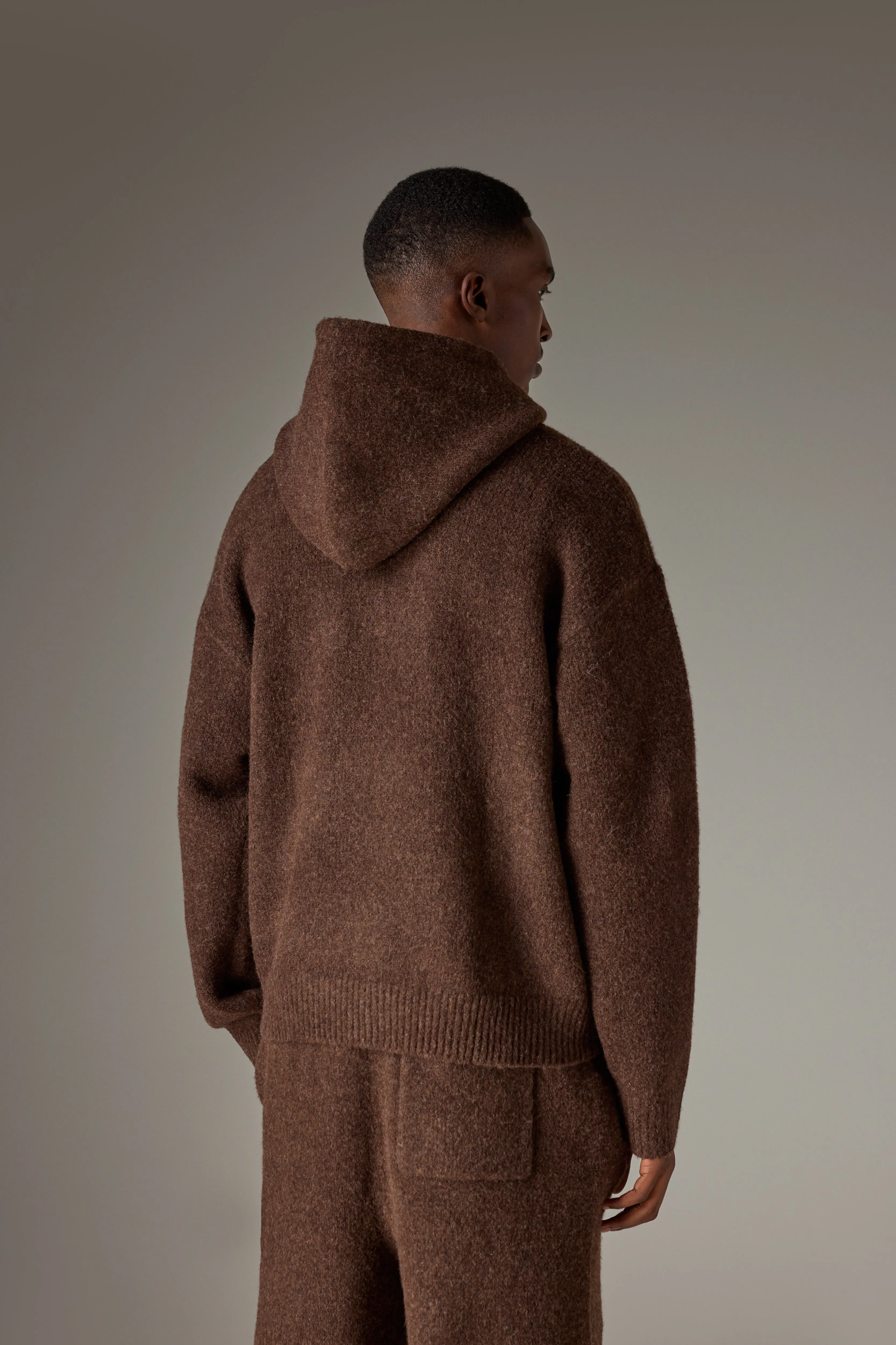 CHAINSTITCH EMBROIDERY KNITTED HOODIE - BROWN sold by The Couture Club product image thumbnail 5