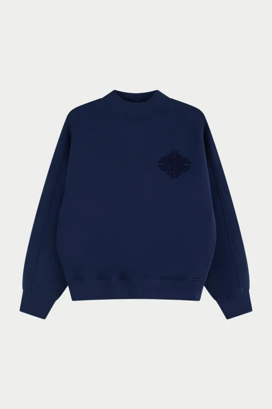 CHENILLE EMBLEM MOCK NECK CREW - DARK NAVY made by The Couture Club