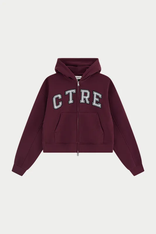 CTRE APPLIQUE ZIP THROUGH HOODIE - PLUM made by The Couture Club