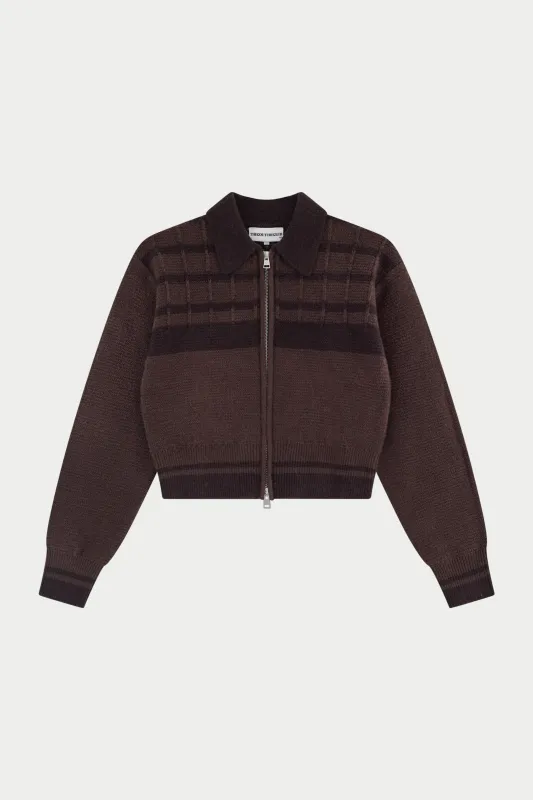 CONTRAST STRIPE KNITTED ZIP THROUGH - CHOCOLATE sold by The Couture Club
