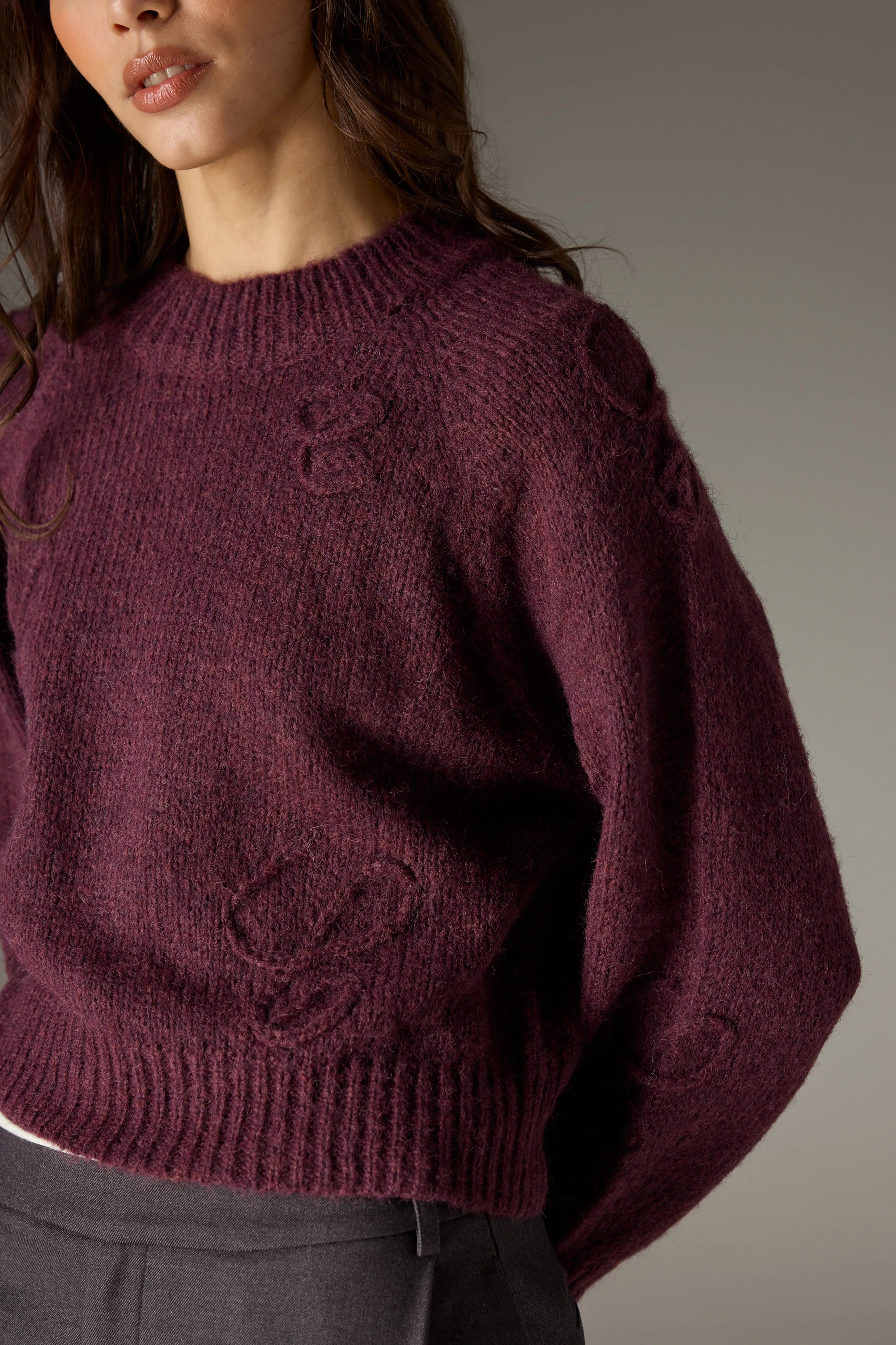 C SCRIPT EMBROIDERED OVERSIZED EMBLEM JUMPER - PLUM sold by The Couture Club product image thumbnail 5