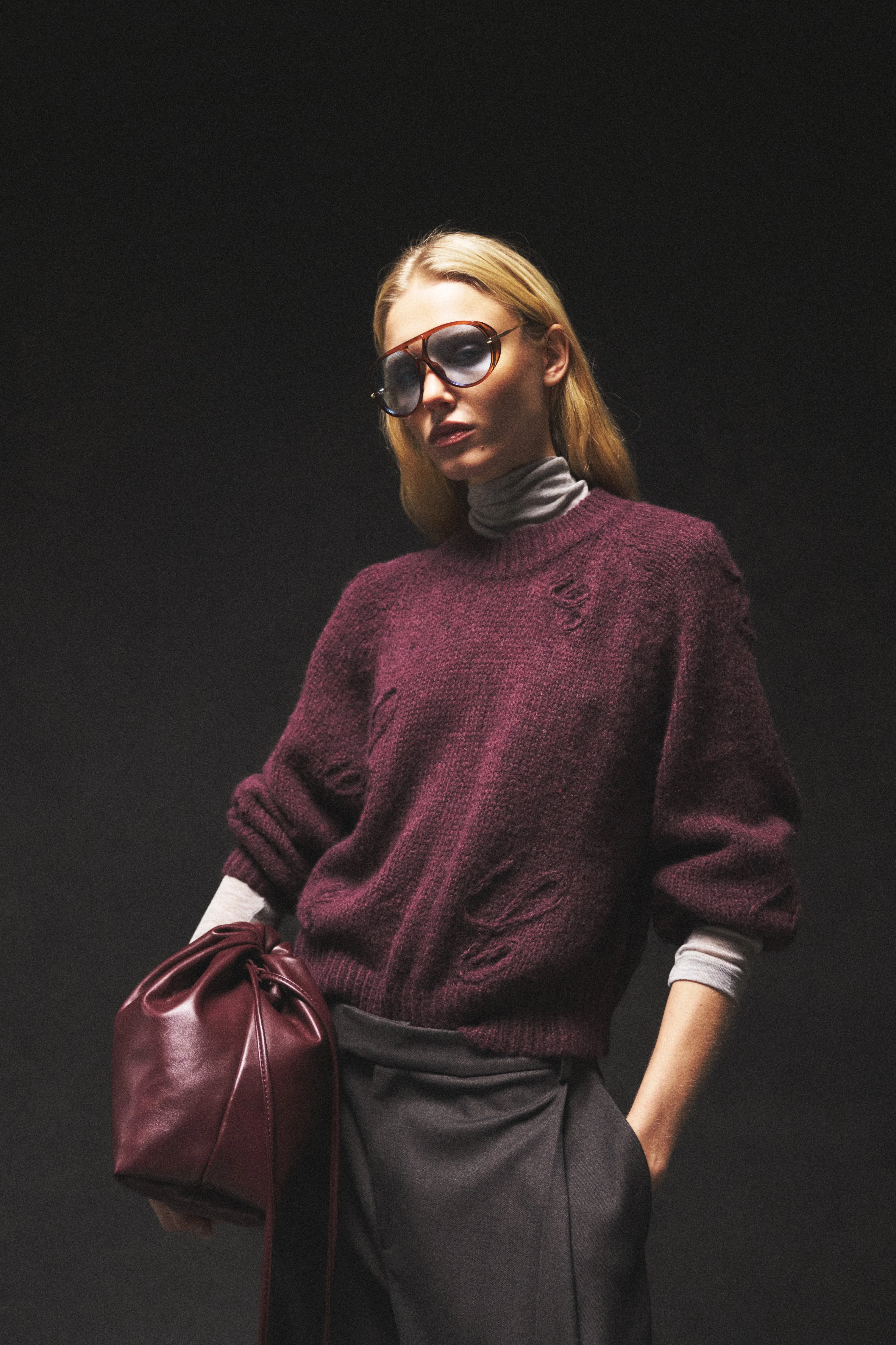 C SCRIPT EMBROIDERED OVERSIZED EMBLEM JUMPER - PLUM sold by The Couture Club product image thumbnail 3