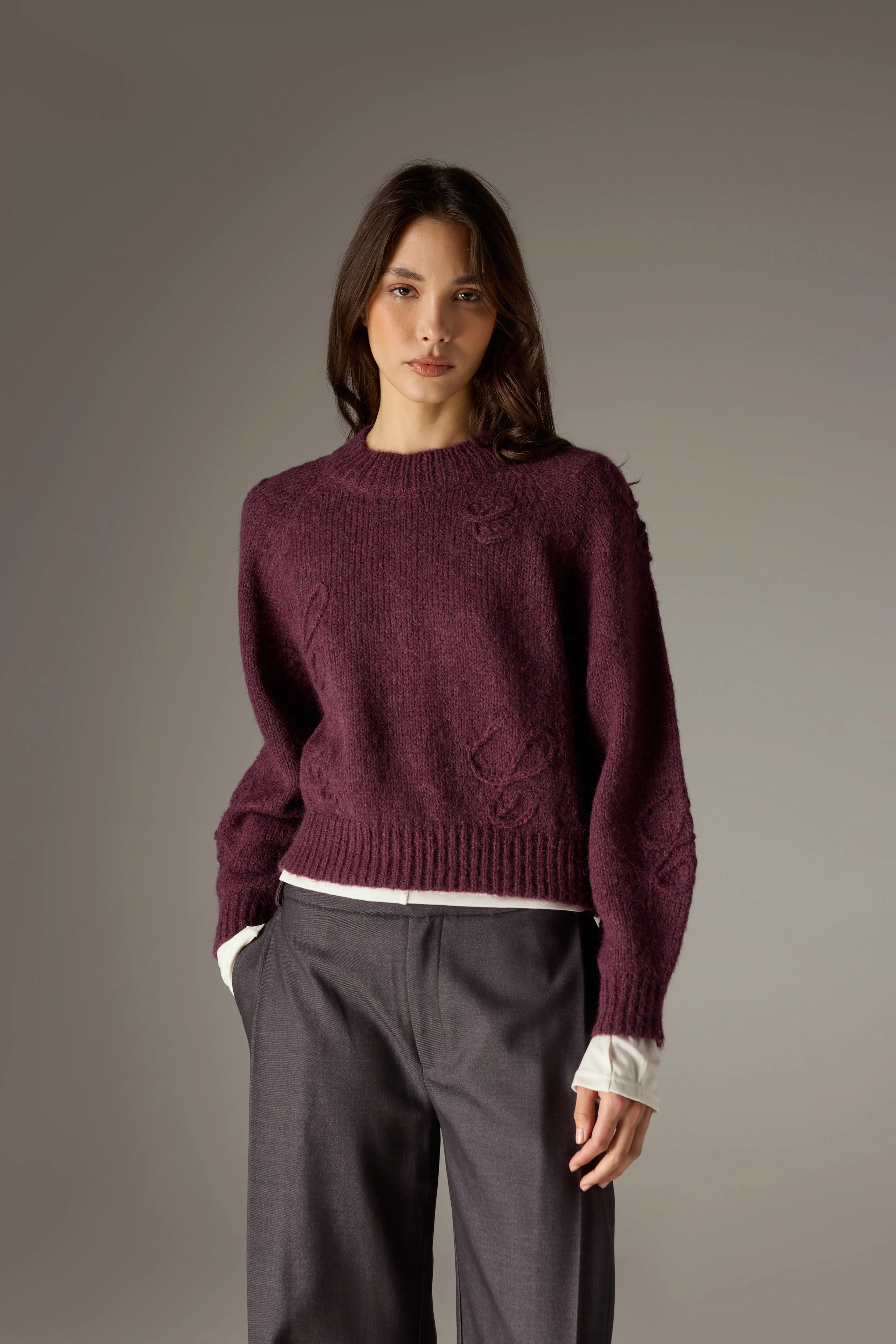 C SCRIPT EMBROIDERED OVERSIZED EMBLEM JUMPER - PLUM sold by The Couture Club product image thumbnail 2