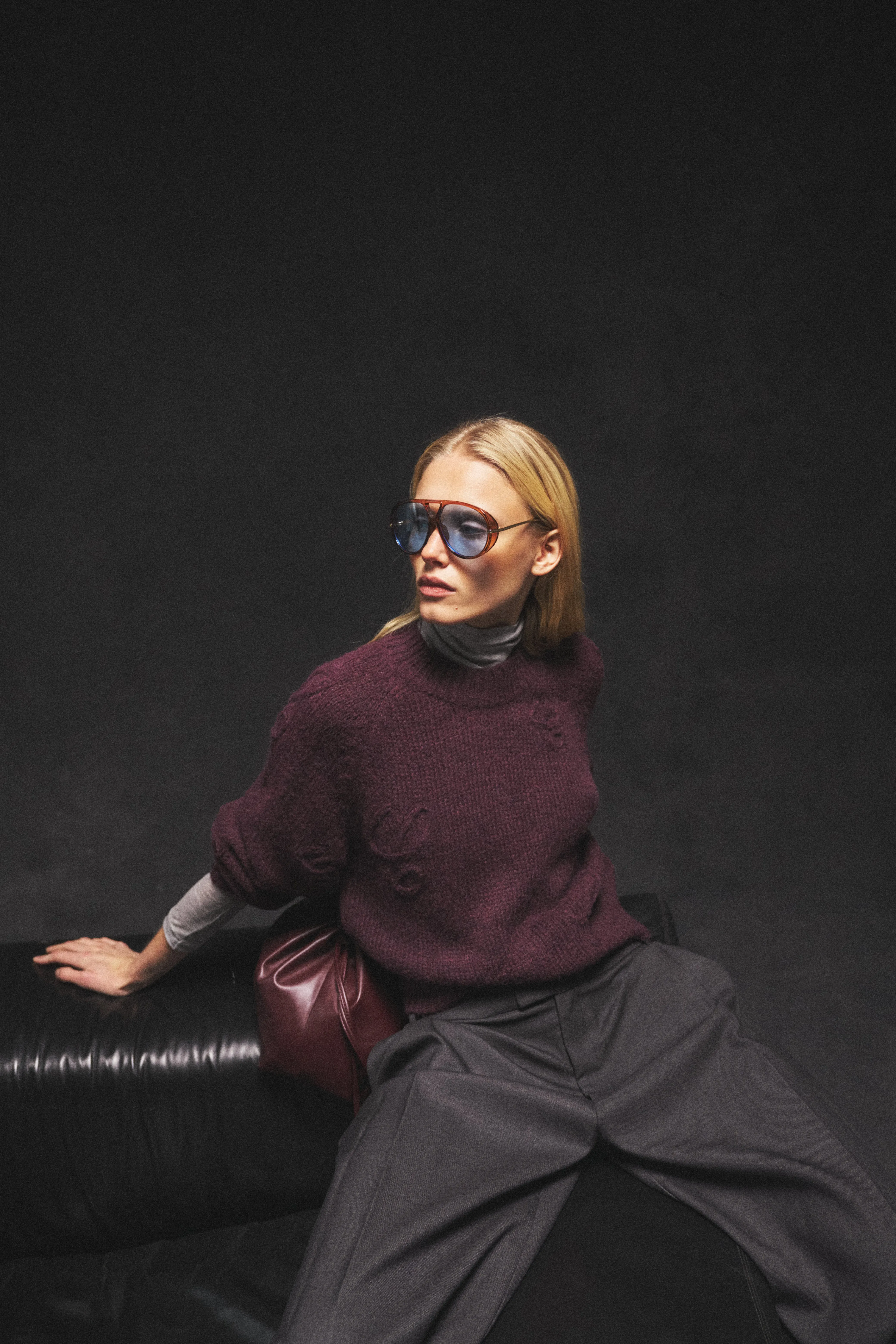 C SCRIPT EMBROIDERED OVERSIZED EMBLEM JUMPER - PLUM sold by The Couture Club product image thumbnail 4