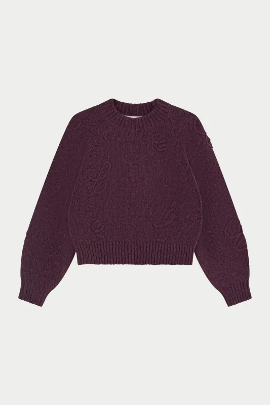 C SCRIPT EMBROIDERED OVERSIZED EMBLEM JUMPER - PLUM sold by The Couture Club