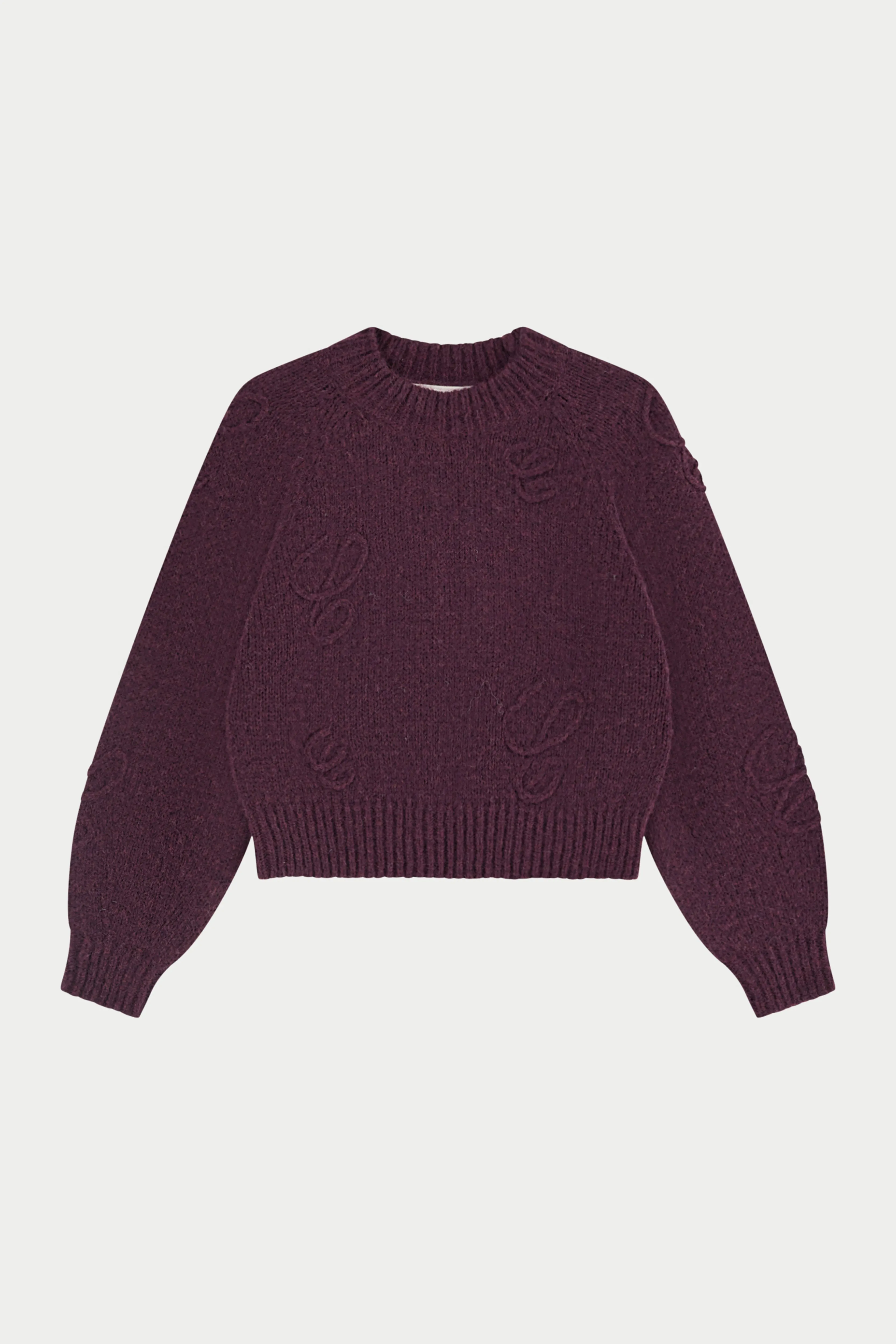 C SCRIPT EMBROIDERED OVERSIZED EMBLEM JUMPER - PLUM sold by The Couture Club