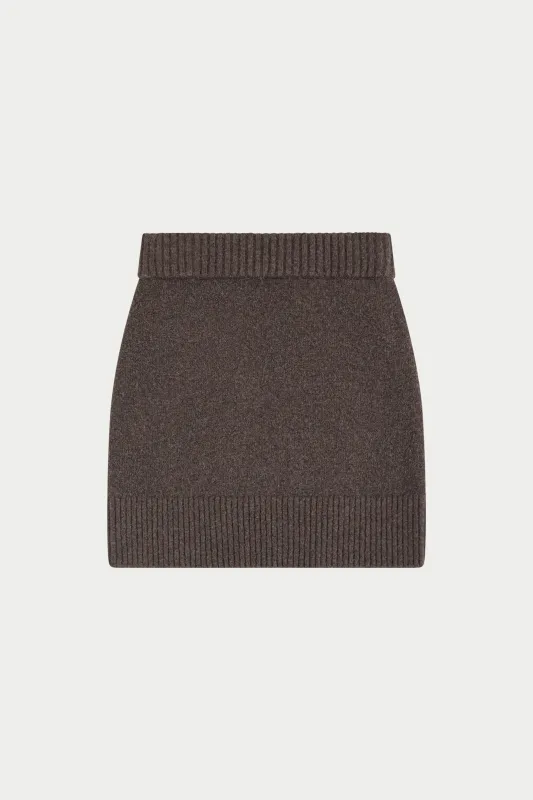 EMBLEM EMBROIDERED KNIT SKIRT - BROWN made by The Couture Club