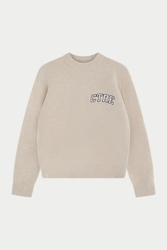 CTRE EMBROIDERED KNIT CREW - BEIGE MARL sold by The Couture Club