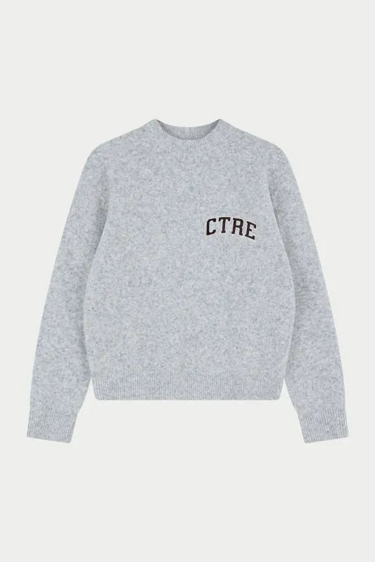 CTRE EMBROIDERED KNIT CREW - GREY MARL sold by The Couture Club
