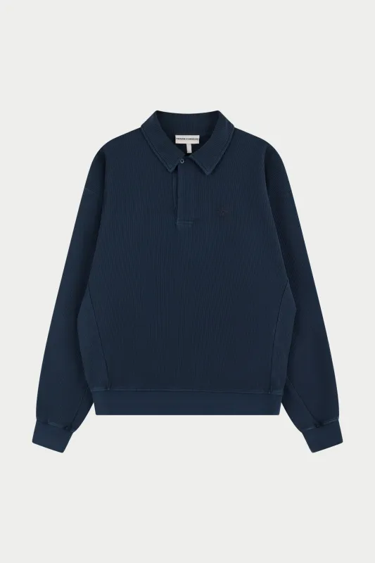 HEAVYWEIGHT WASHED RIBBED POLO SWEATSHIRT - NAVY sold by The Couture Club