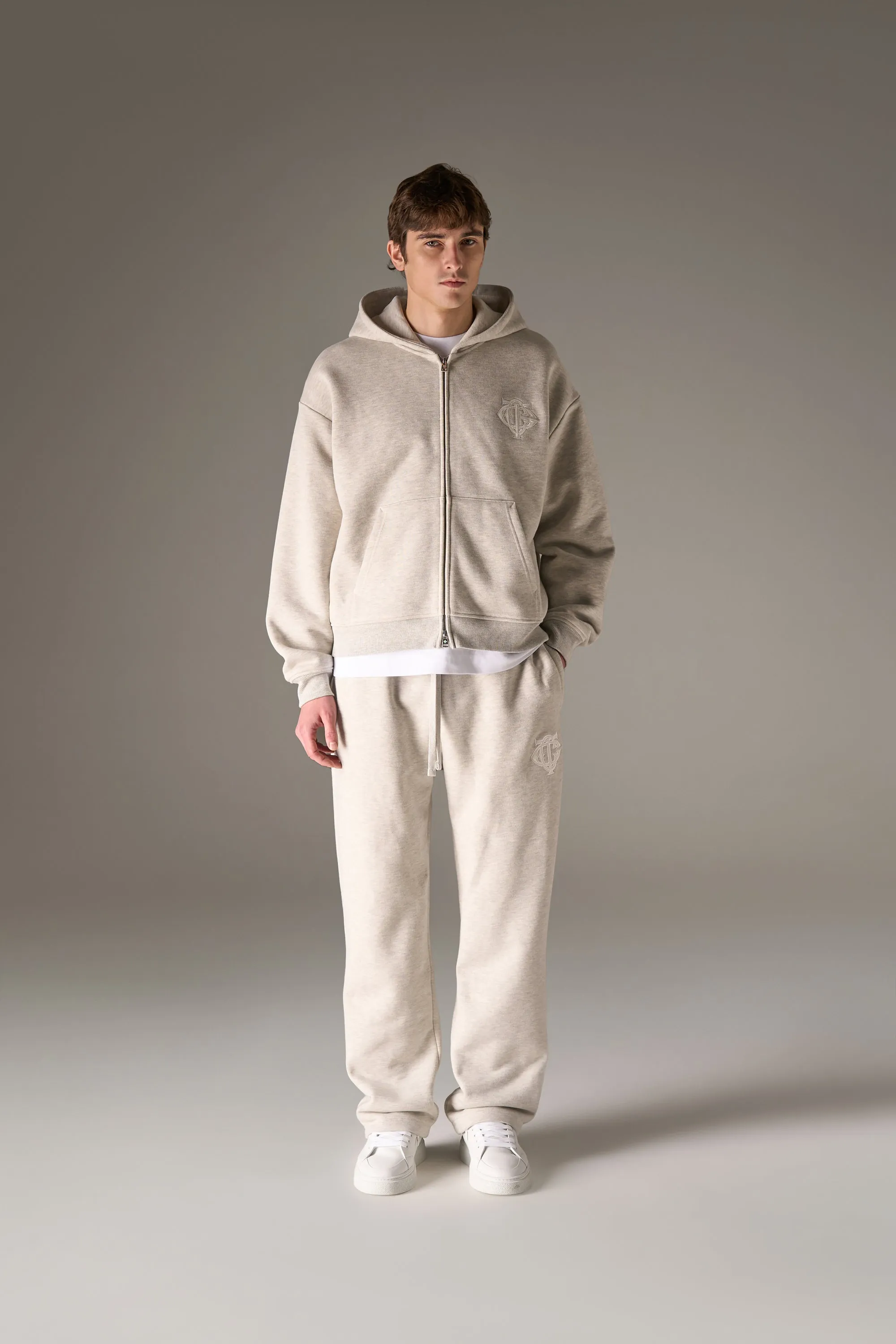 HEAVYWEIGHT MONOGRAM APPLIQUE EMBLEM JOGGERS - GREY MARL sold by The Couture Club product image thumbnail 4