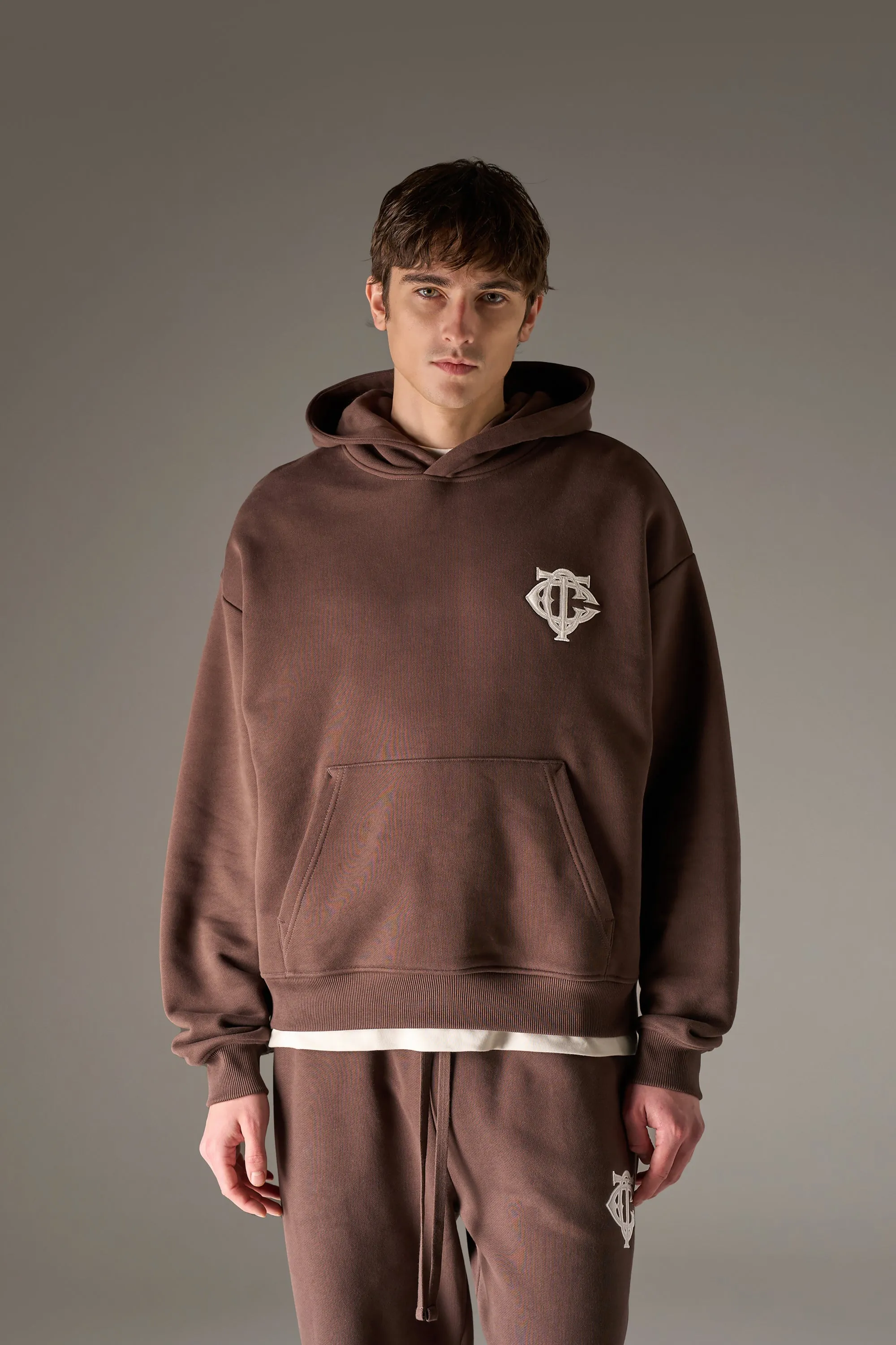 HEAVYWEIGHT MONOGRAM APPLIQUE EMBLEM HOODIE - BROWN sold by The Couture Club product image thumbnail 2