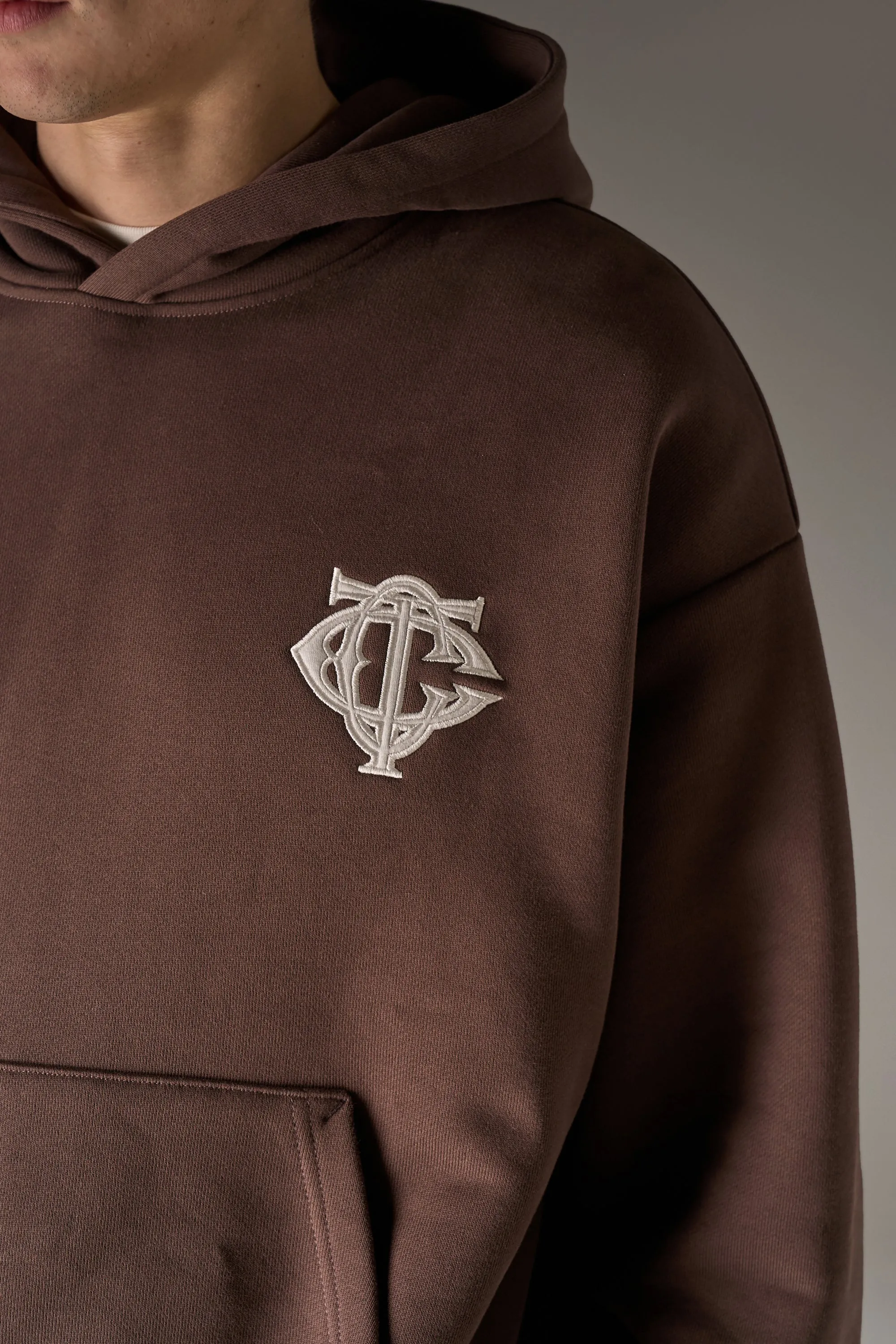 HEAVYWEIGHT MONOGRAM APPLIQUE EMBLEM HOODIE - BROWN sold by The Couture Club product image thumbnail 4