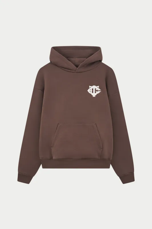 HEAVYWEIGHT MONOGRAM APPLIQUE EMBLEM HOODIE - BROWN sold by The Couture Club