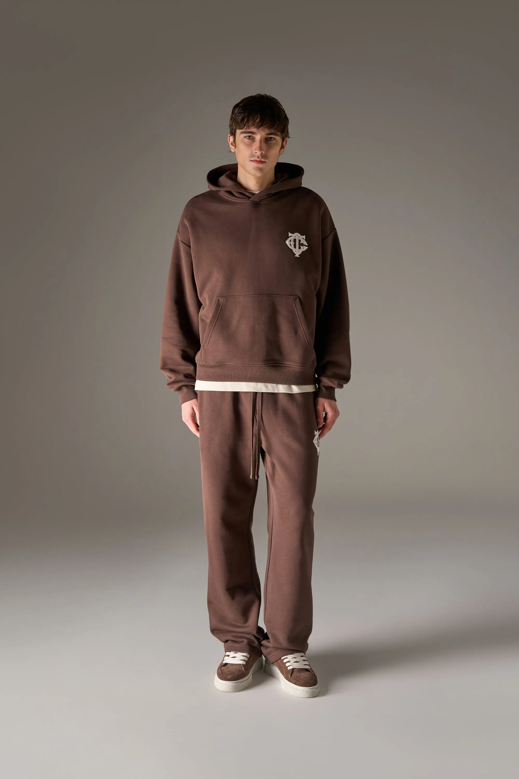 HEAVYWEIGHT MONOGRAM APPLIQUE EMBLEM HOODIE - BROWN sold by The Couture Club product image thumbnail 3