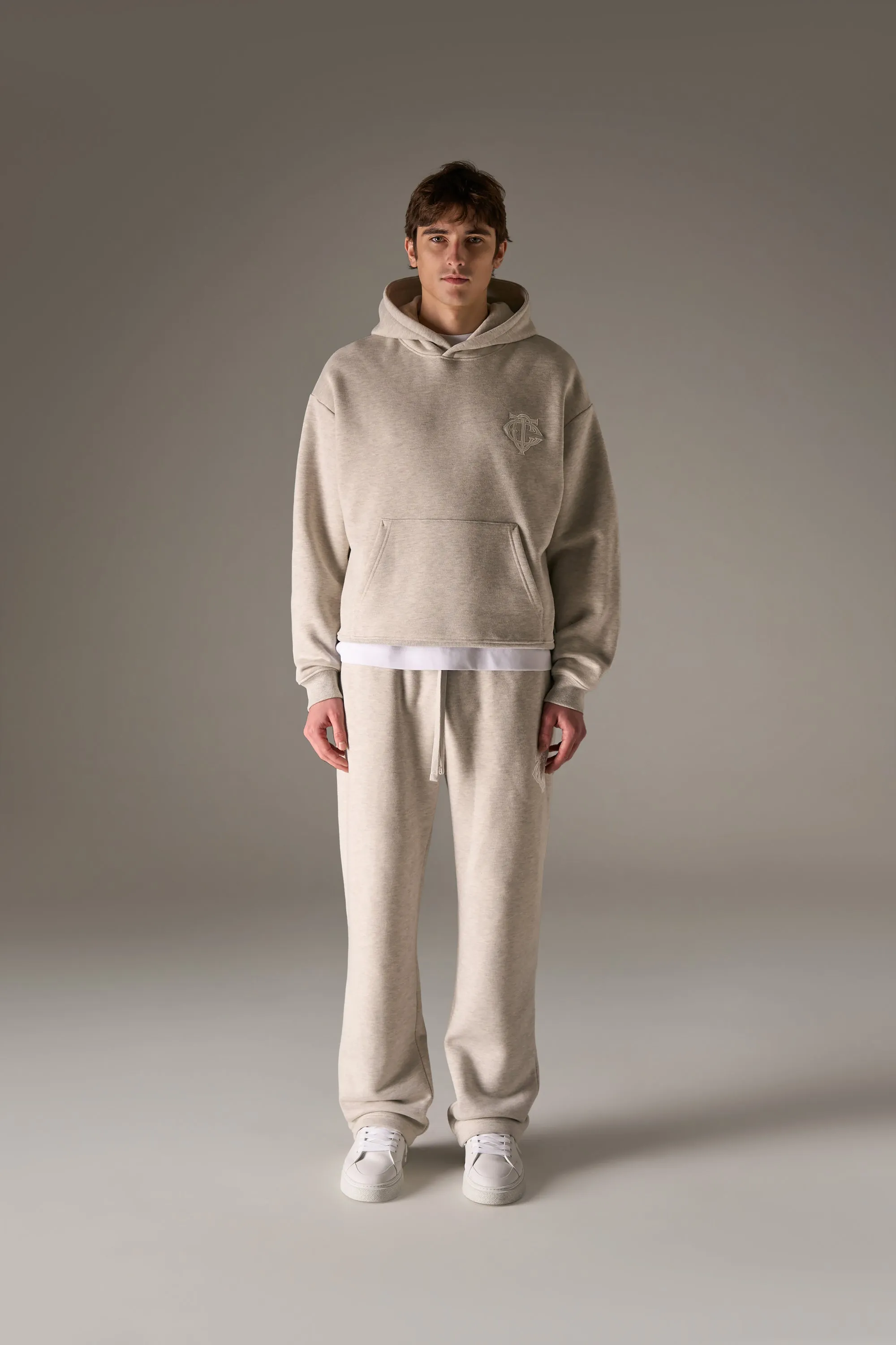 HEAVYWEIGHT MONOGRAM APPLIQUE EMBLEM HOODIE - GREY MARL sold by The Couture Club product image thumbnail 3