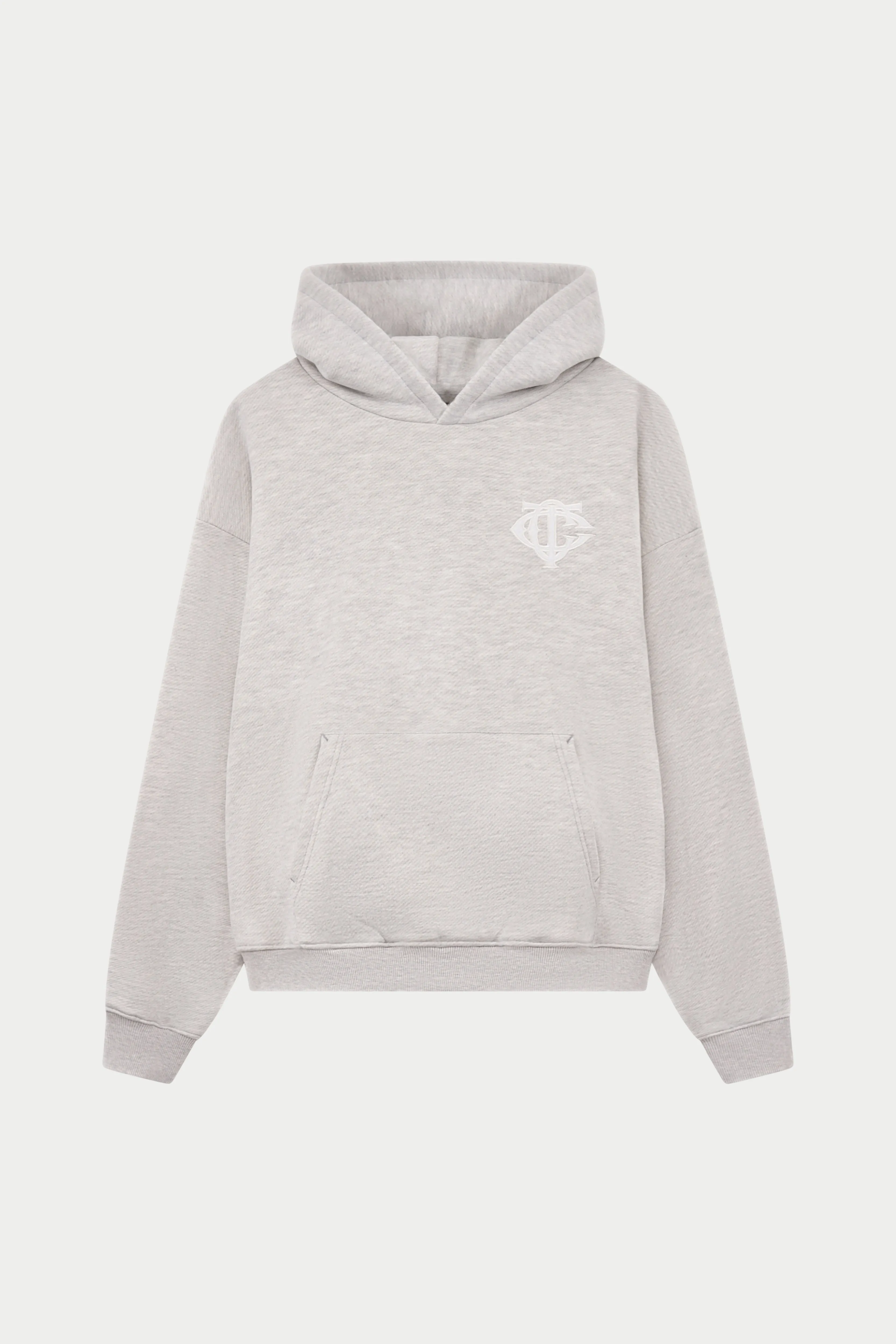 HEAVYWEIGHT MONOGRAM APPLIQUE EMBLEM HOODIE - GREY MARL sold by The Couture Club