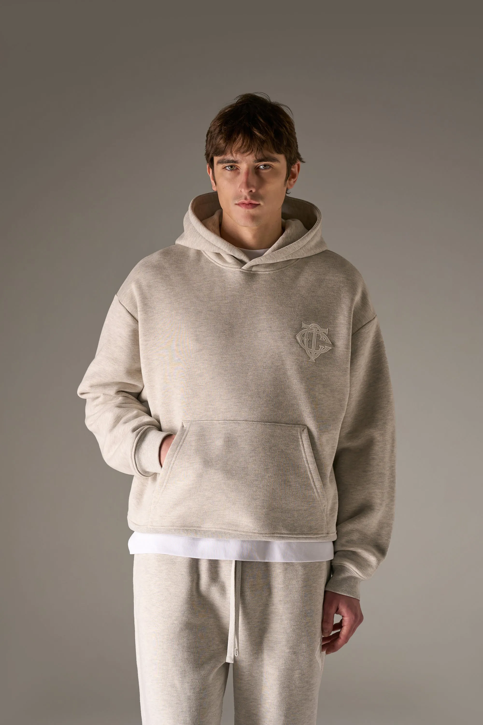 HEAVYWEIGHT MONOGRAM APPLIQUE EMBLEM HOODIE - GREY MARL sold by The Couture Club product image thumbnail 2