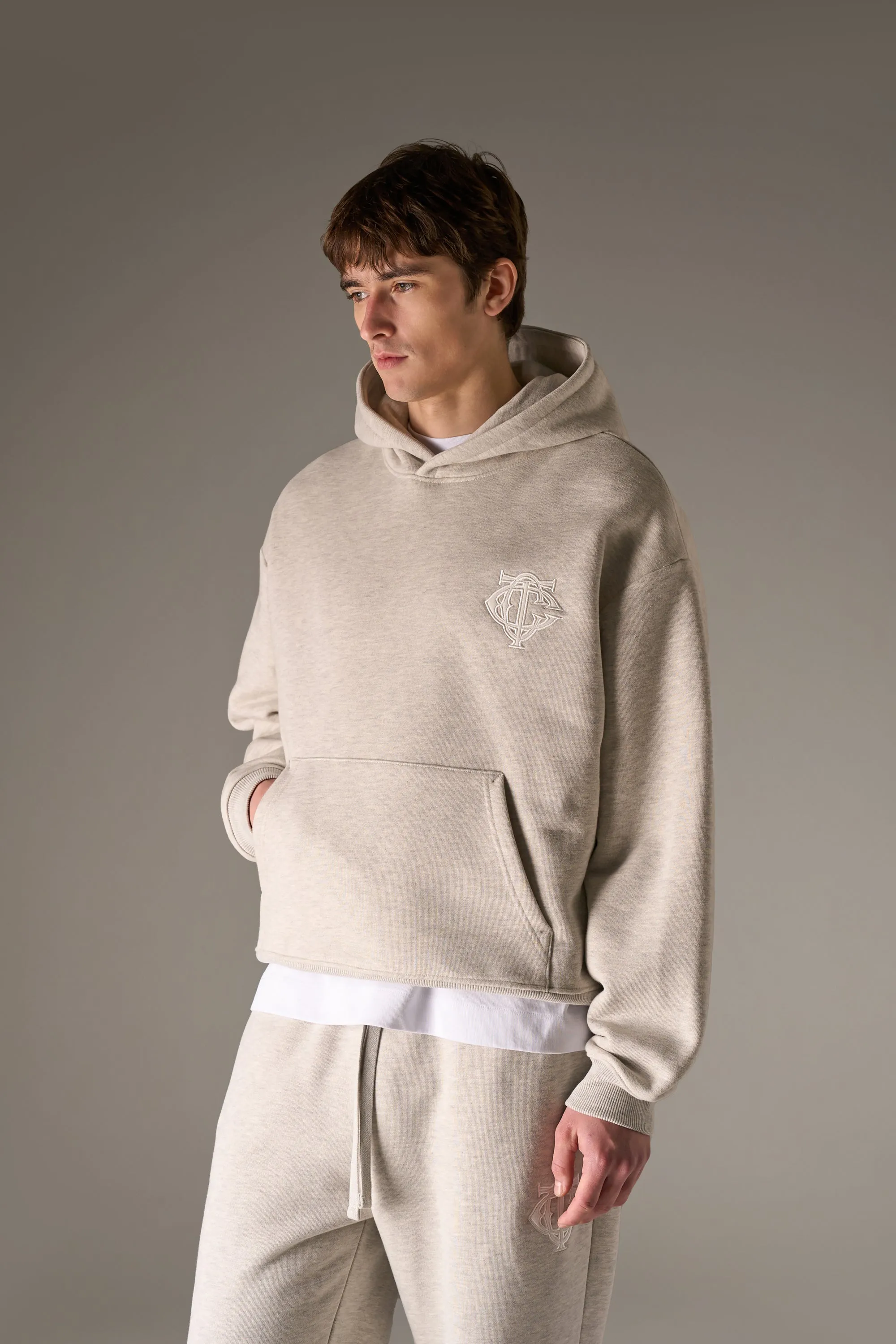 HEAVYWEIGHT MONOGRAM APPLIQUE EMBLEM HOODIE - GREY MARL sold by The Couture Club product image thumbnail 4