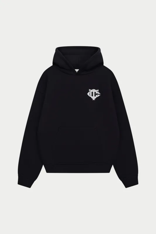 HEAVYWEIGHT MONOGRAM APPLIQUE EMBLEM HOODIE - BLACK sold by The Couture Club