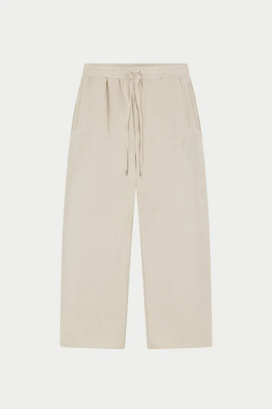 KNIT CONTRAST DRAWCORDS RELAXED JOGGERS - BEIGE sold by The Couture Club