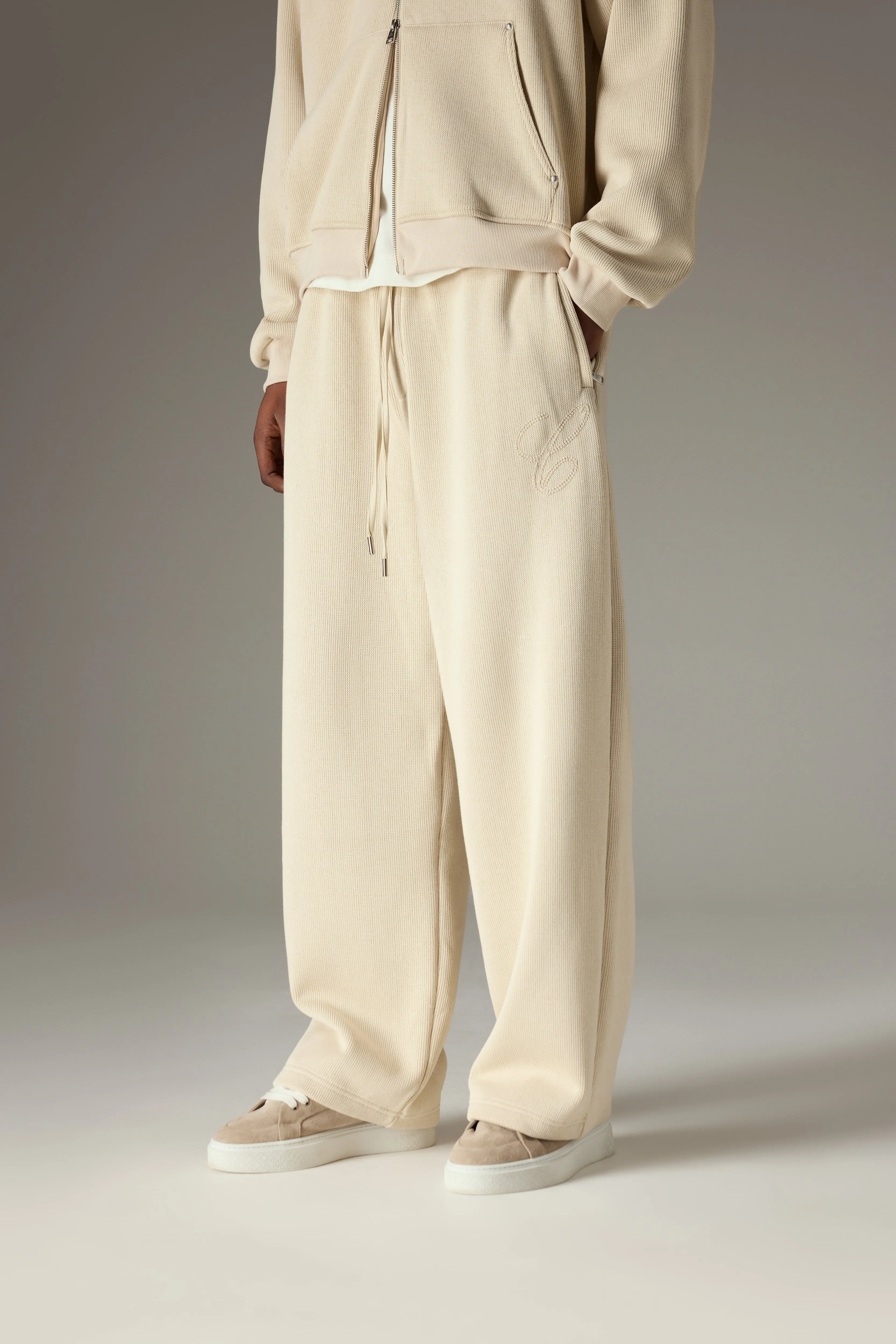 KNIT CONTRAST DRAWCORDS RELAXED JOGGERS - BEIGE sold by The Couture Club product image thumbnail 2