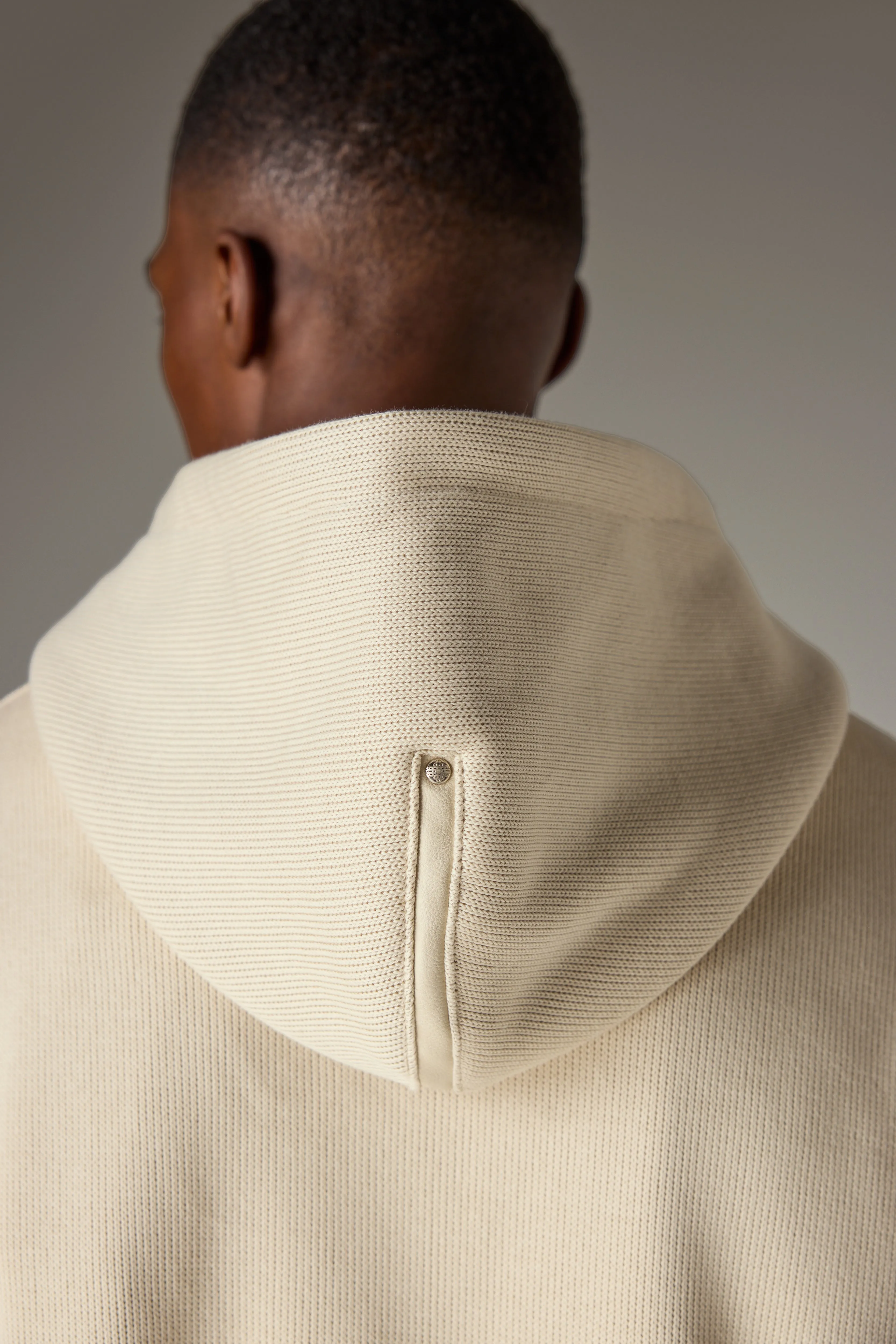 KNIT CONTRAST BINDING ZIP THROUGH HOODIE - BEIGE sold by The Couture Club product image thumbnail 5